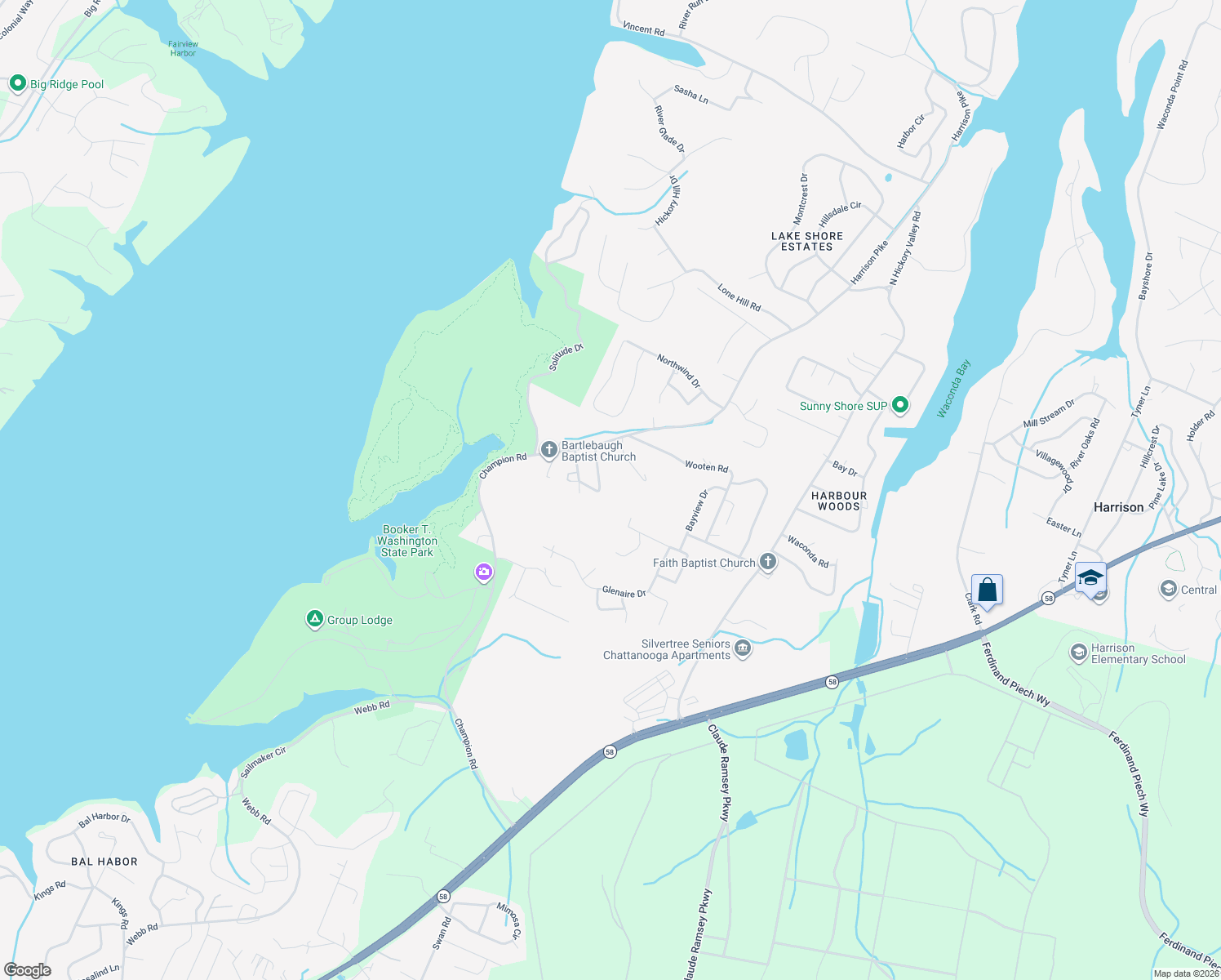 map of restaurants, bars, coffee shops, grocery stores, and more near 9057 Upchurch Lane in Chattanooga