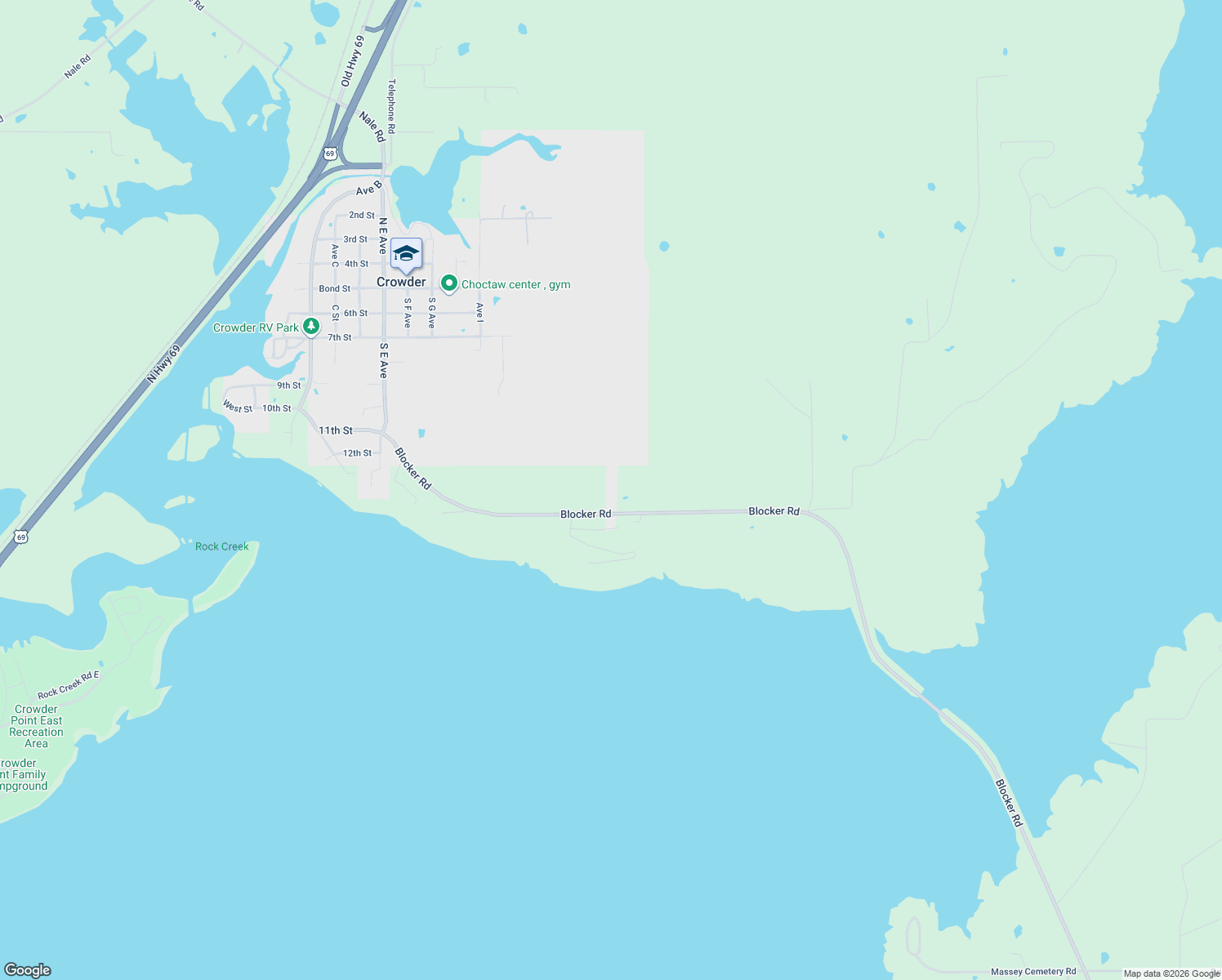 map of restaurants, bars, coffee shops, grocery stores, and more near 1255 Blocker Road in McAlester