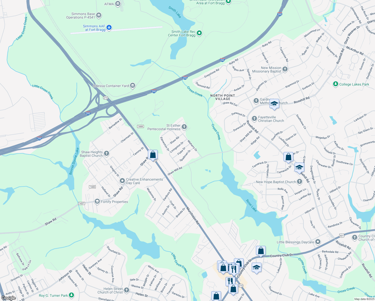 map of restaurants, bars, coffee shops, grocery stores, and more near 912 Spellman Drive in Fayetteville