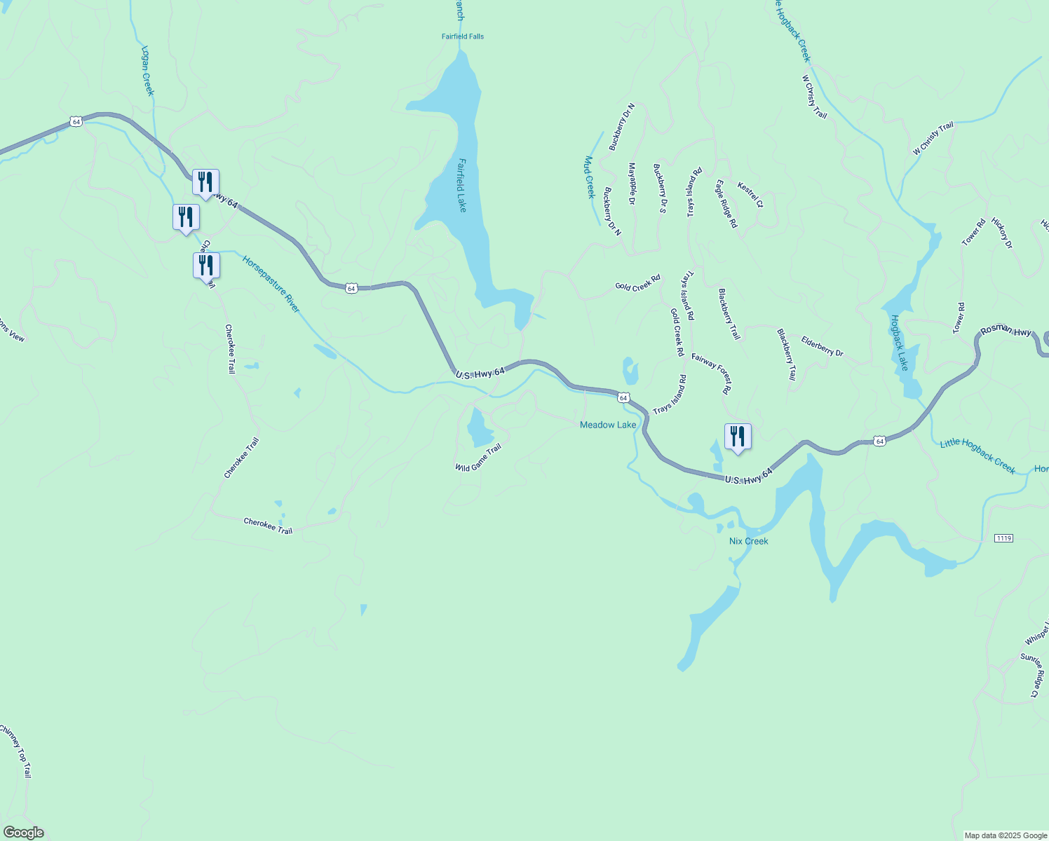 map of restaurants, bars, coffee shops, grocery stores, and more near 26 Lonely Mountain Dr in Sapphire