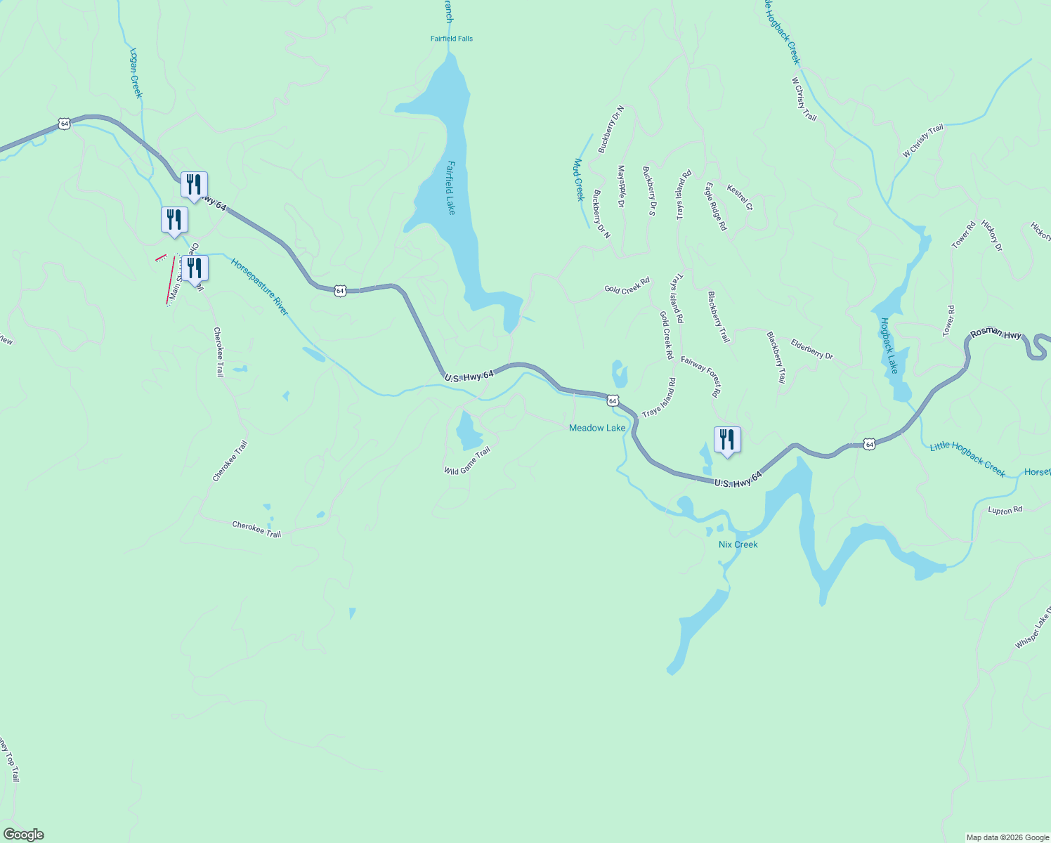 map of restaurants, bars, coffee shops, grocery stores, and more near 236 Deer Run Road in Sapphire
