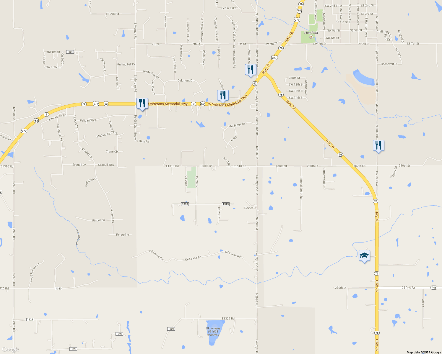 map of restaurants, bars, coffee shops, grocery stores, and more near 1787 SW 22nd St in Blanchard