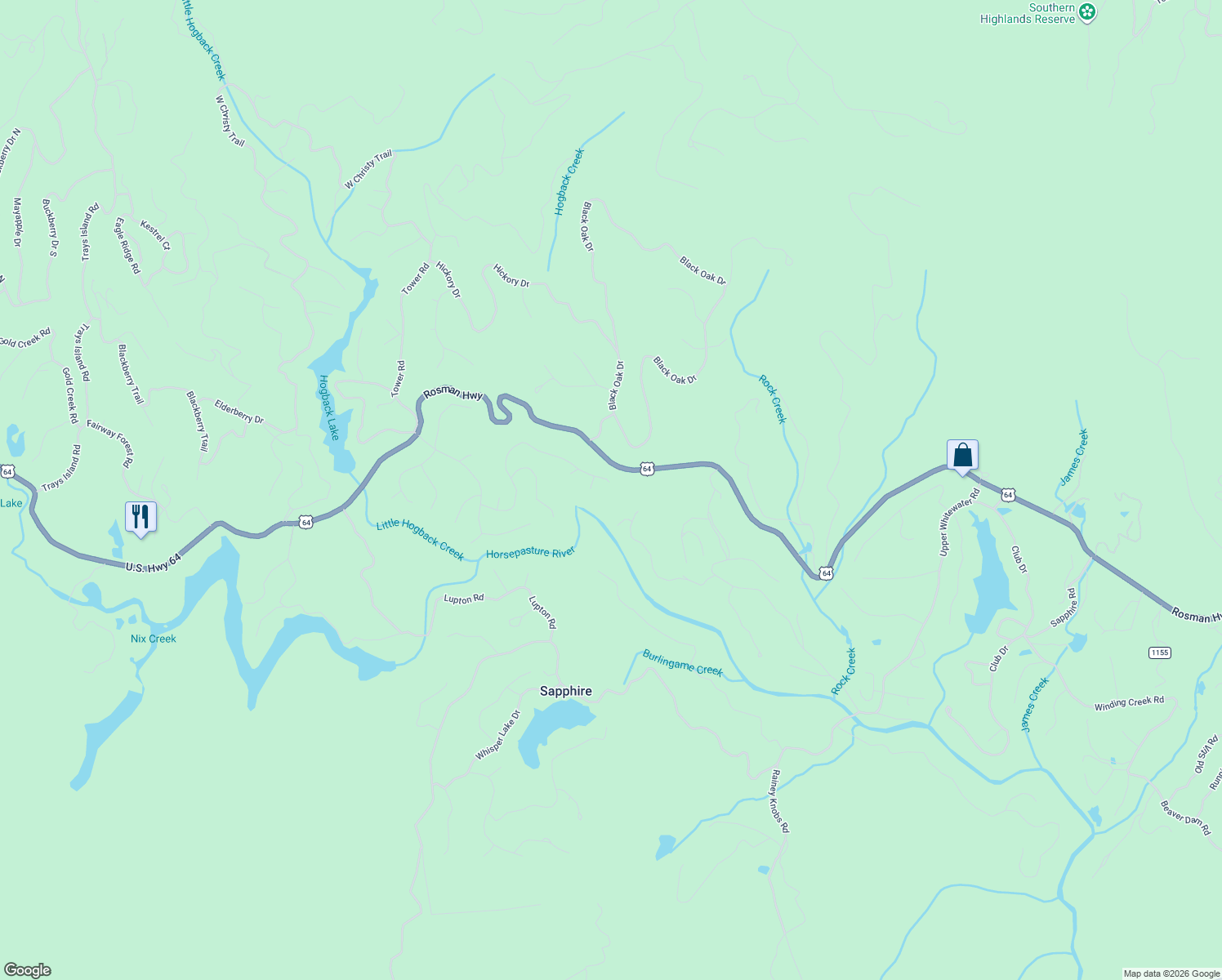 map of restaurants, bars, coffee shops, grocery stores, and more near 620 Holly Road in Sapphire