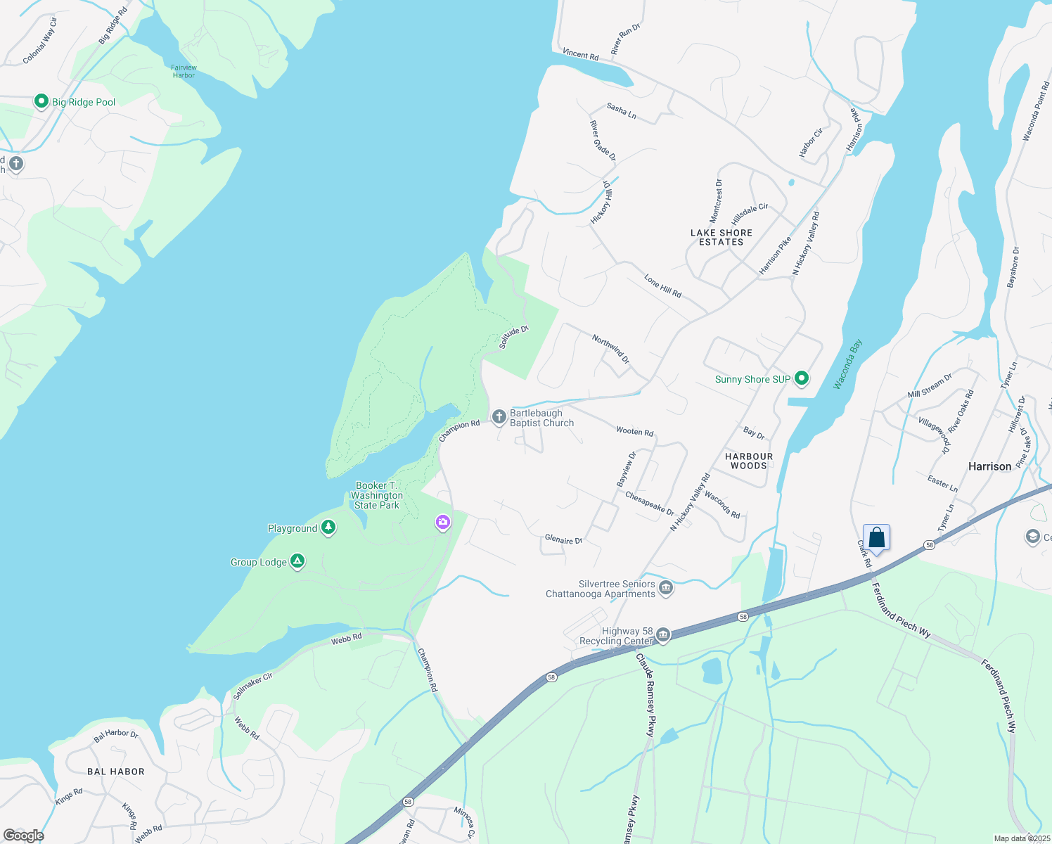 map of restaurants, bars, coffee shops, grocery stores, and more near 6137 Champion Road in Chattanooga