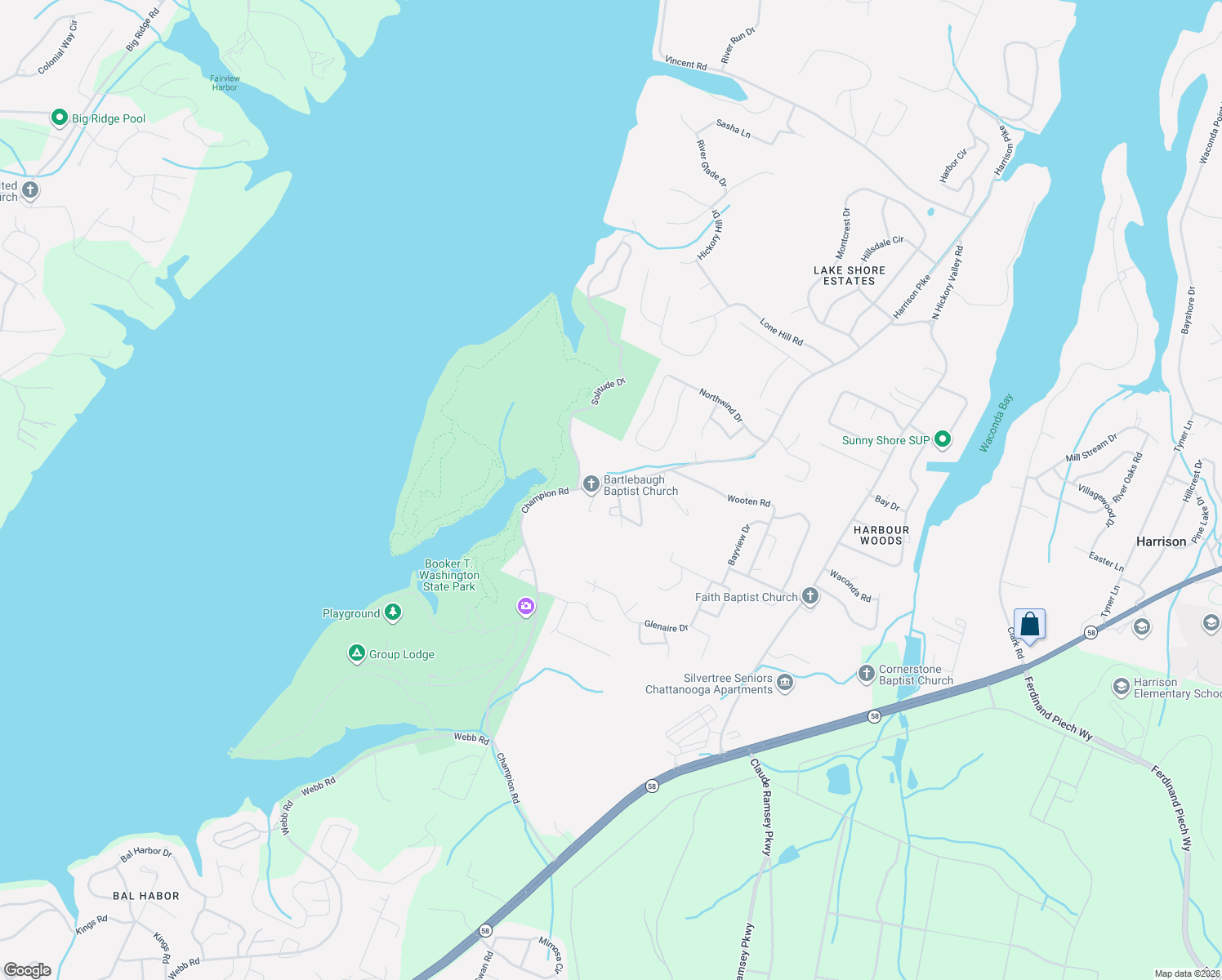map of restaurants, bars, coffee shops, grocery stores, and more near 6137 Champion Road in Chattanooga