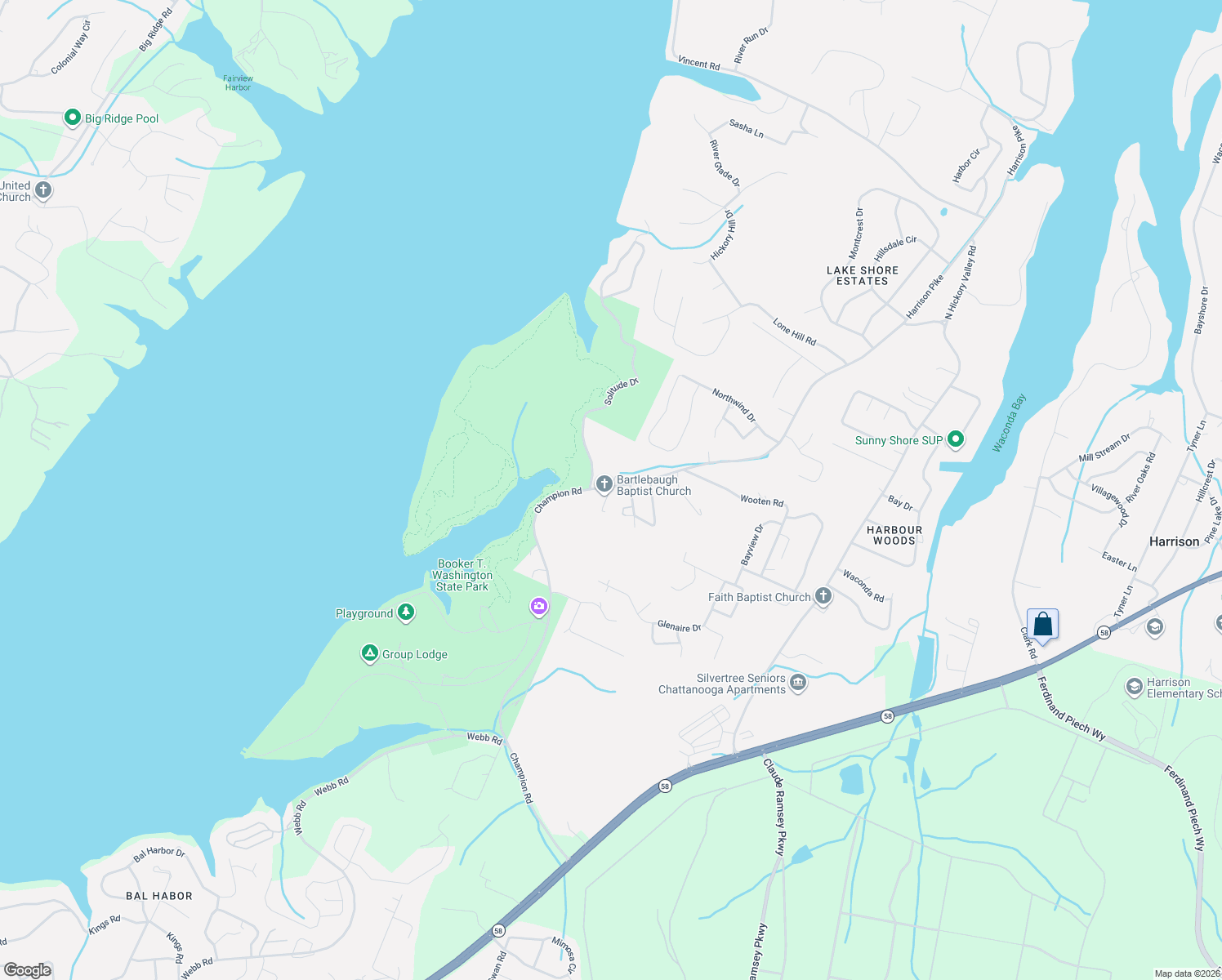 map of restaurants, bars, coffee shops, grocery stores, and more near 6137 Champion Road in Chattanooga