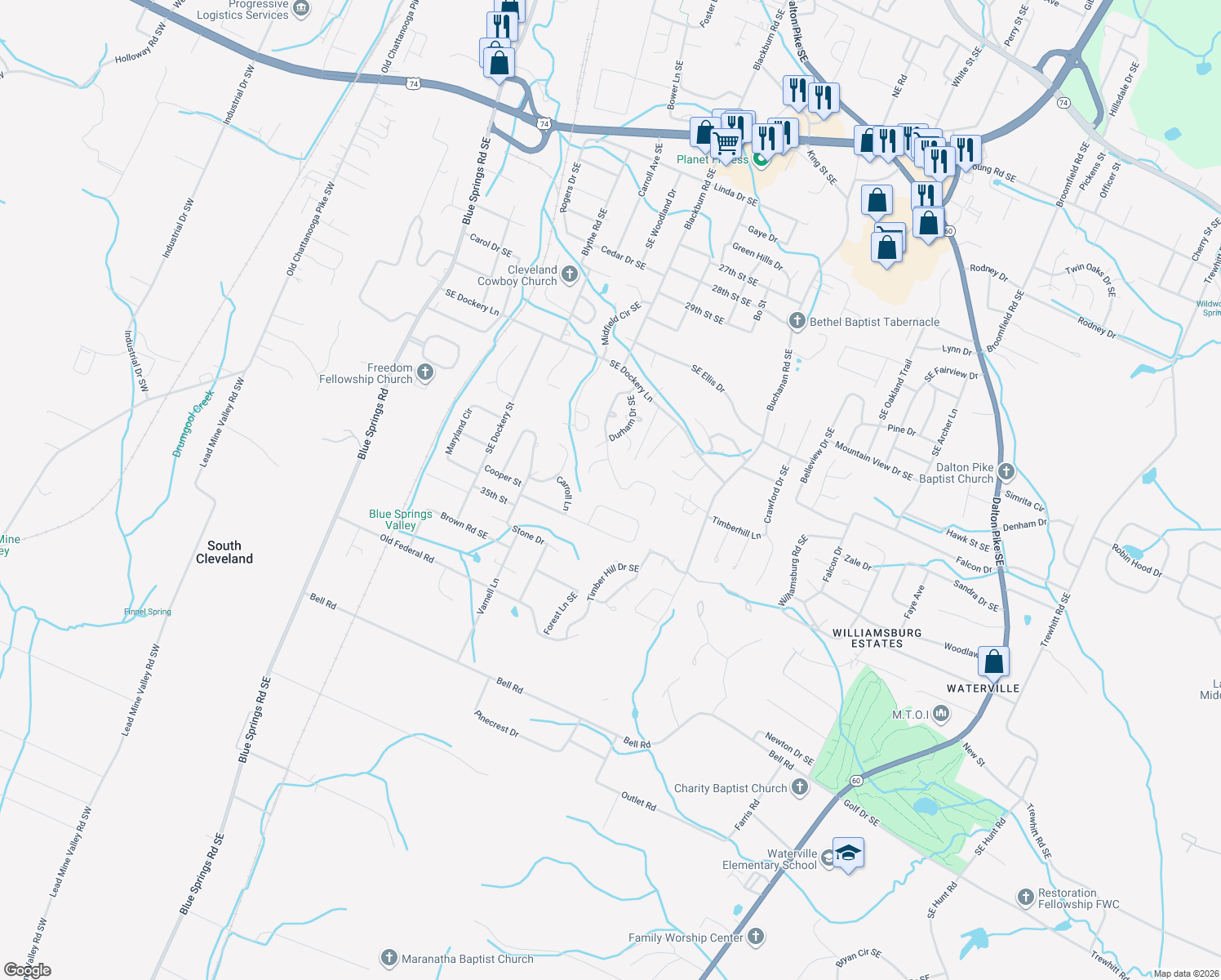 map of restaurants, bars, coffee shops, grocery stores, and more near 3260 Somerset Drive Southeast in Cleveland