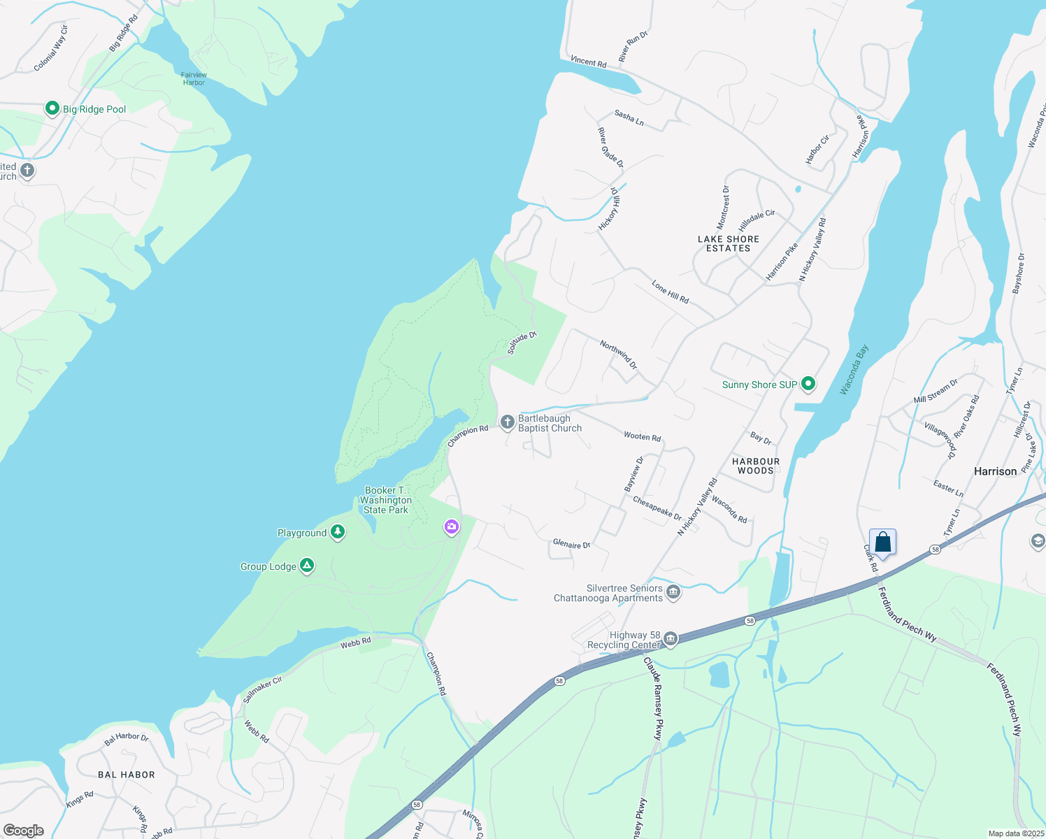 map of restaurants, bars, coffee shops, grocery stores, and more near 6137 Champion Road in Chattanooga