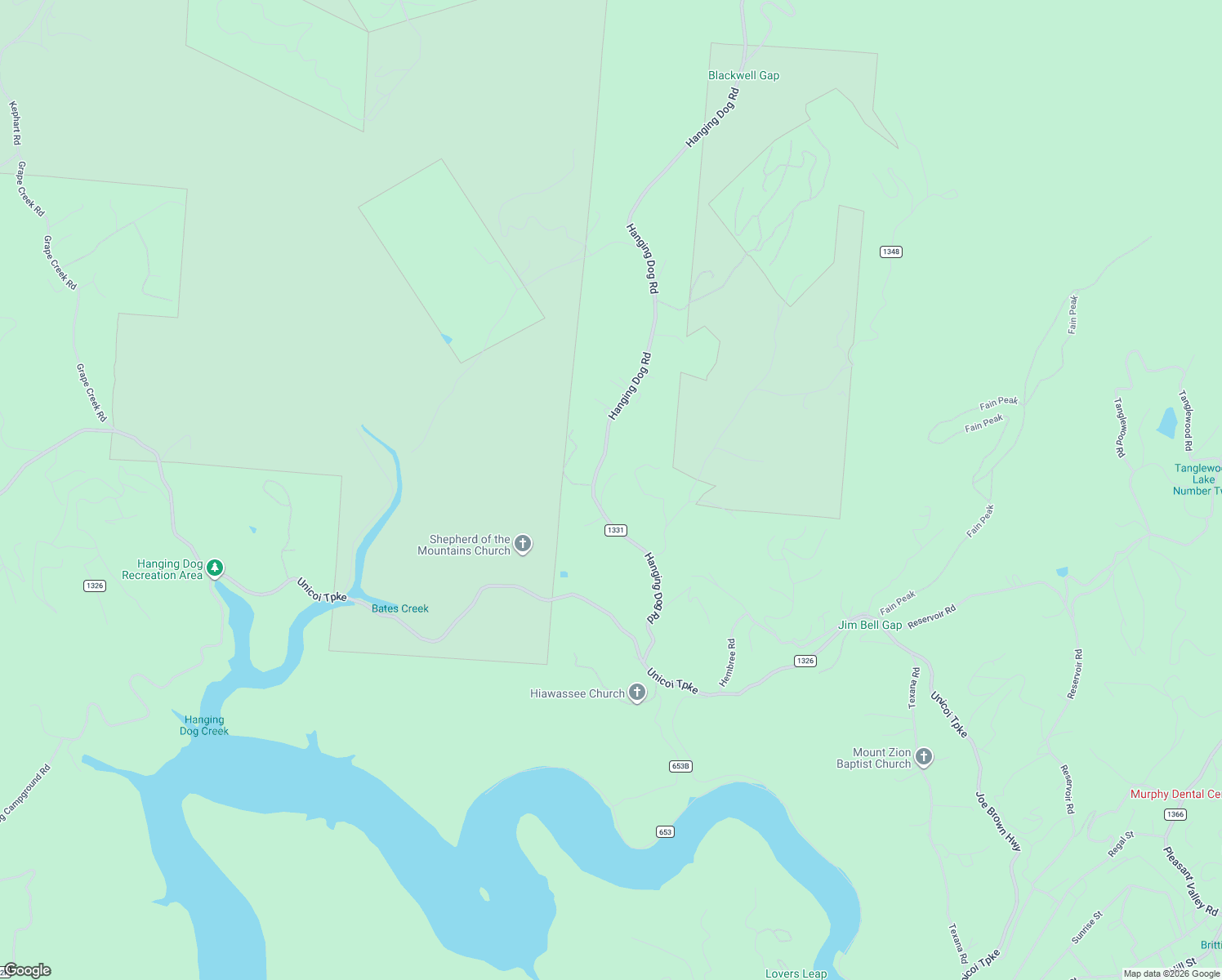 map of restaurants, bars, coffee shops, grocery stores, and more near 554 Hanging Dog Road in Murphy