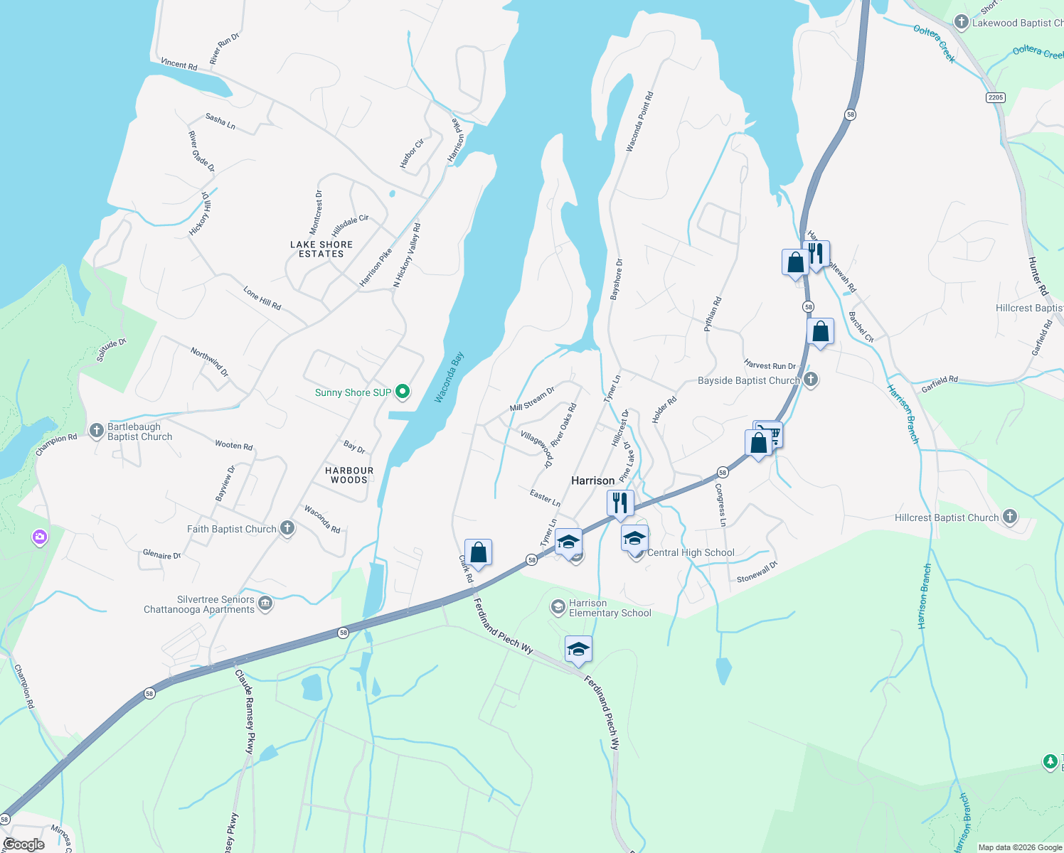 map of restaurants, bars, coffee shops, grocery stores, and more near 9206 Ramblewood Dr in Harrison