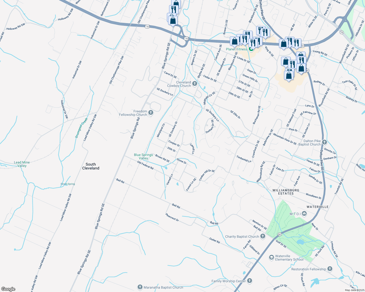 map of restaurants, bars, coffee shops, grocery stores, and more near 647 Cooper Street in Cleveland