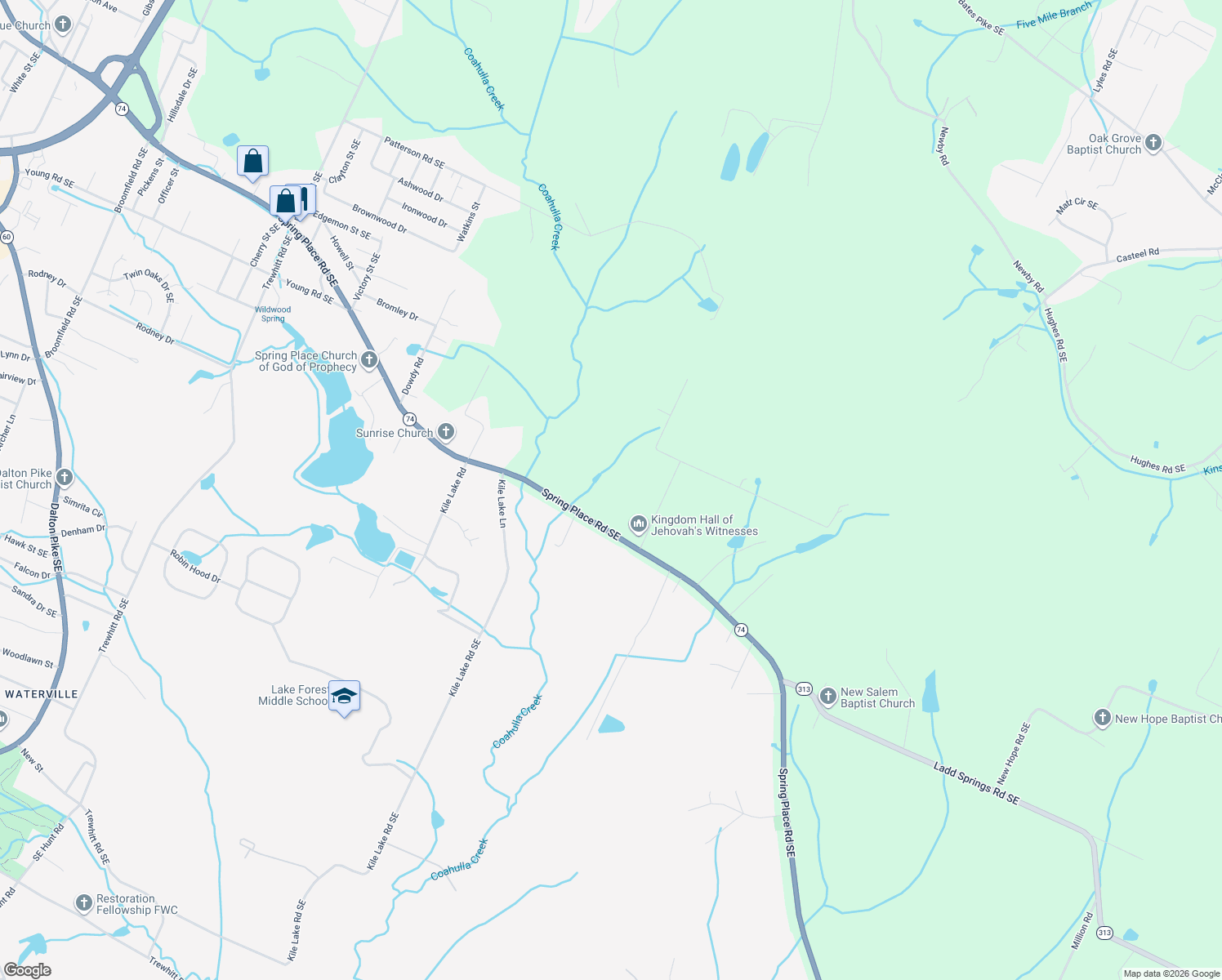 map of restaurants, bars, coffee shops, grocery stores, and more near 3003 Spring Place Road Southeast in Cleveland