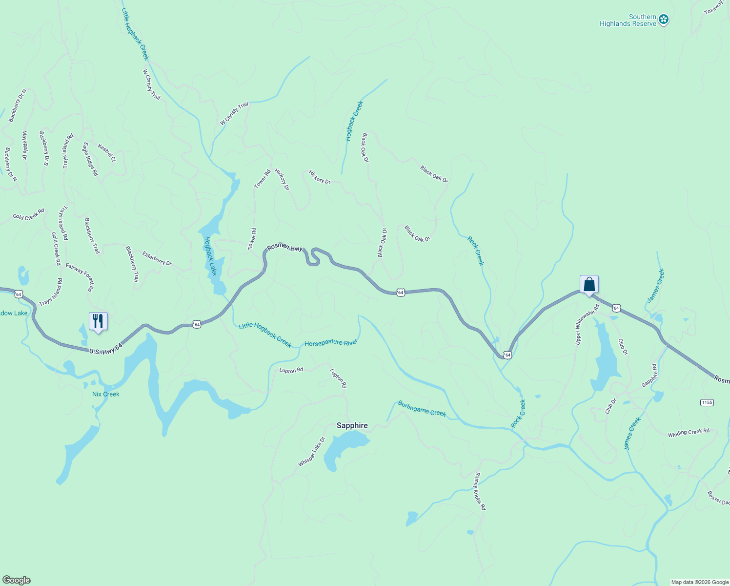 map of restaurants, bars, coffee shops, grocery stores, and more near 36 Alder Court in Sapphire