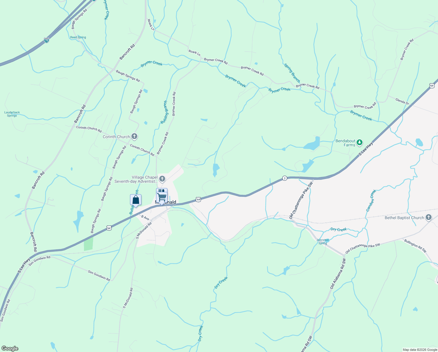 map of restaurants, bars, coffee shops, grocery stores, and more near 241 Bridgewater Drive in McDonald