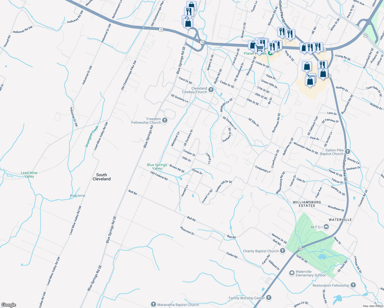 map of restaurants, bars, coffee shops, grocery stores, and more near 647 Cooper Street in Cleveland