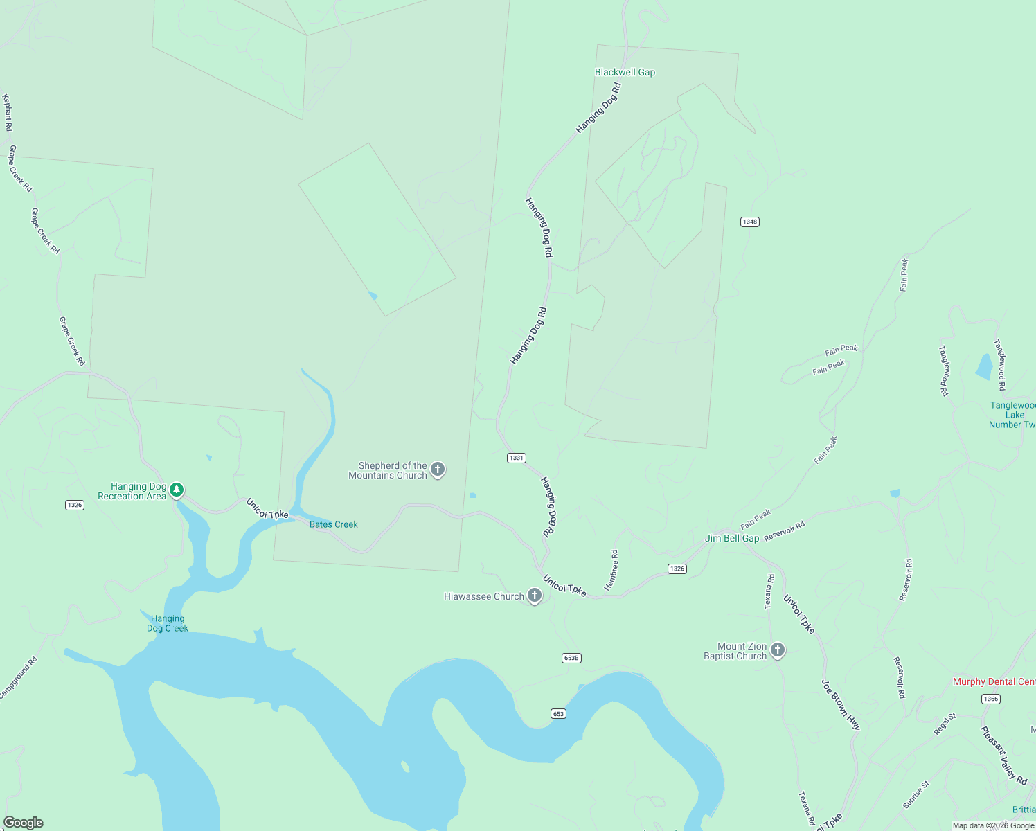 map of restaurants, bars, coffee shops, grocery stores, and more near 554 Hanging Dog Road in Murphy