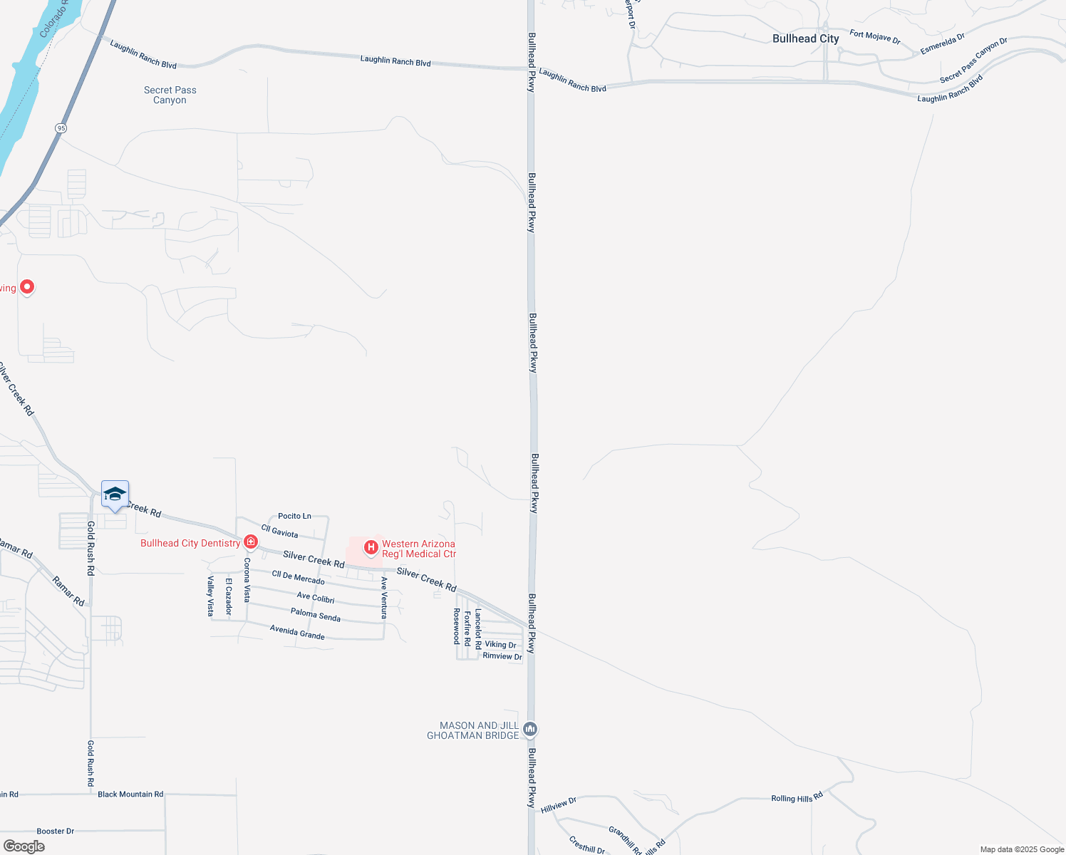 map of restaurants, bars, coffee shops, grocery stores, and more near Bullhead Parkway in Bullhead City