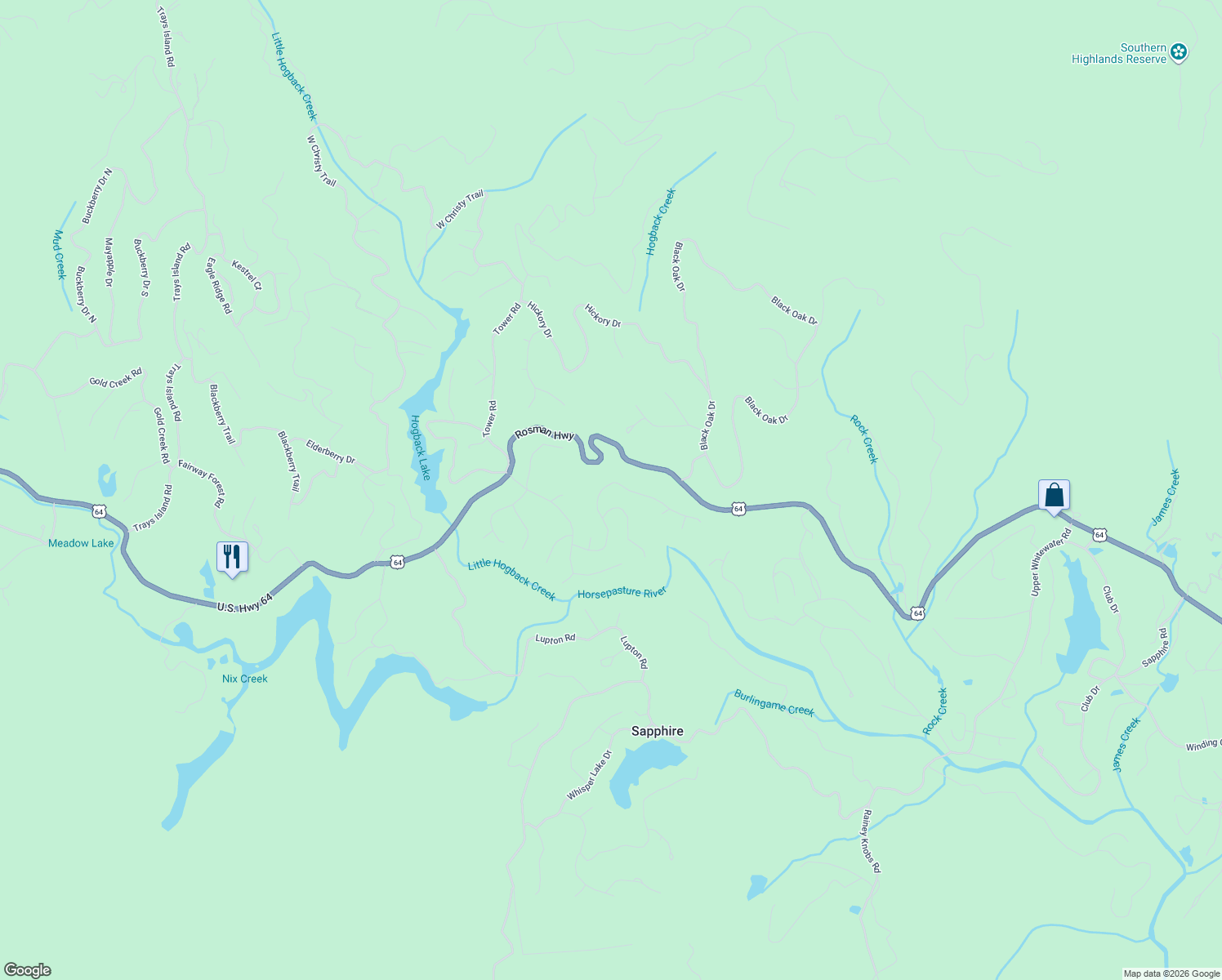 map of restaurants, bars, coffee shops, grocery stores, and more near 12 Holly Road in Sapphire