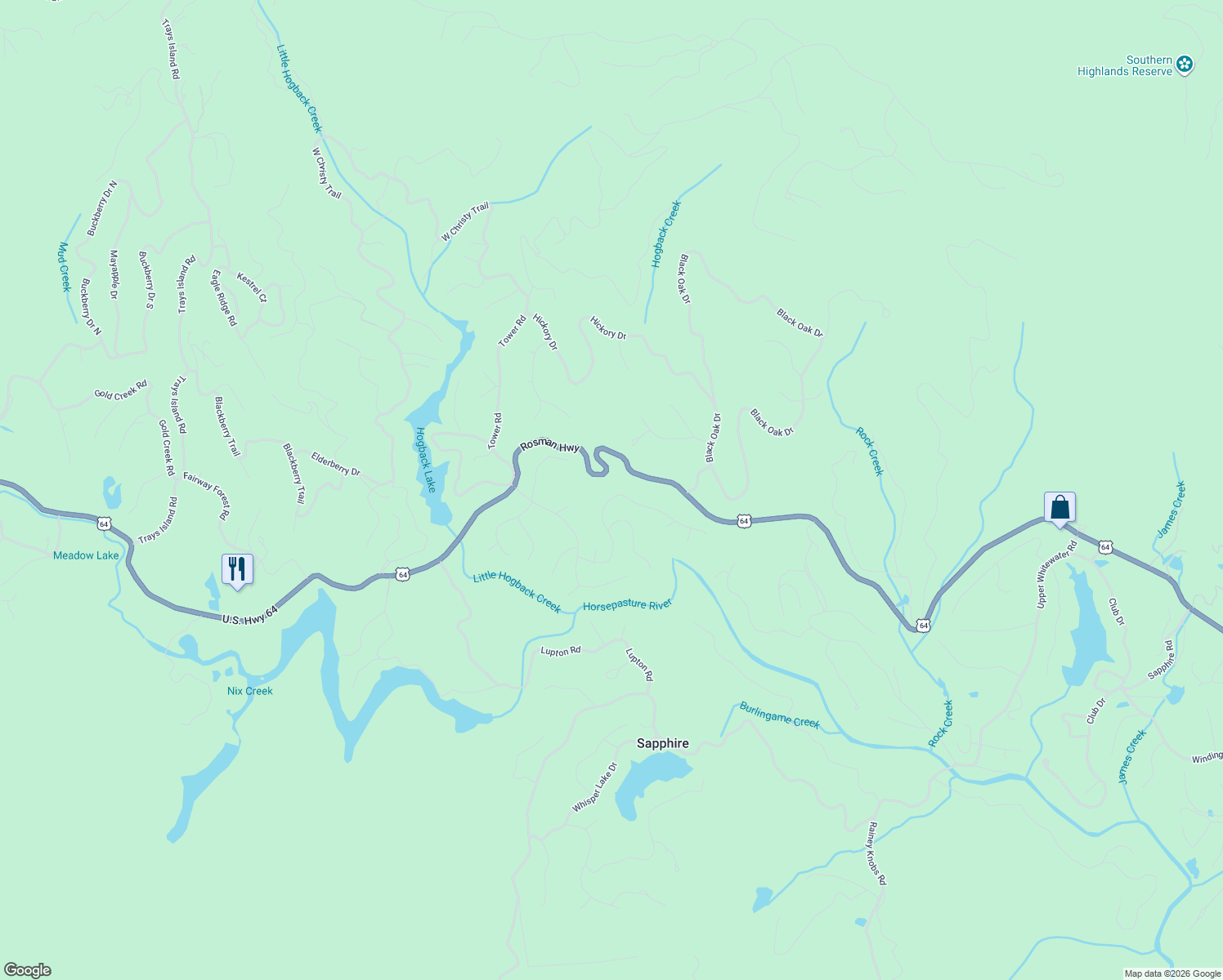 map of restaurants, bars, coffee shops, grocery stores, and more near 12 Holly Road in Sapphire