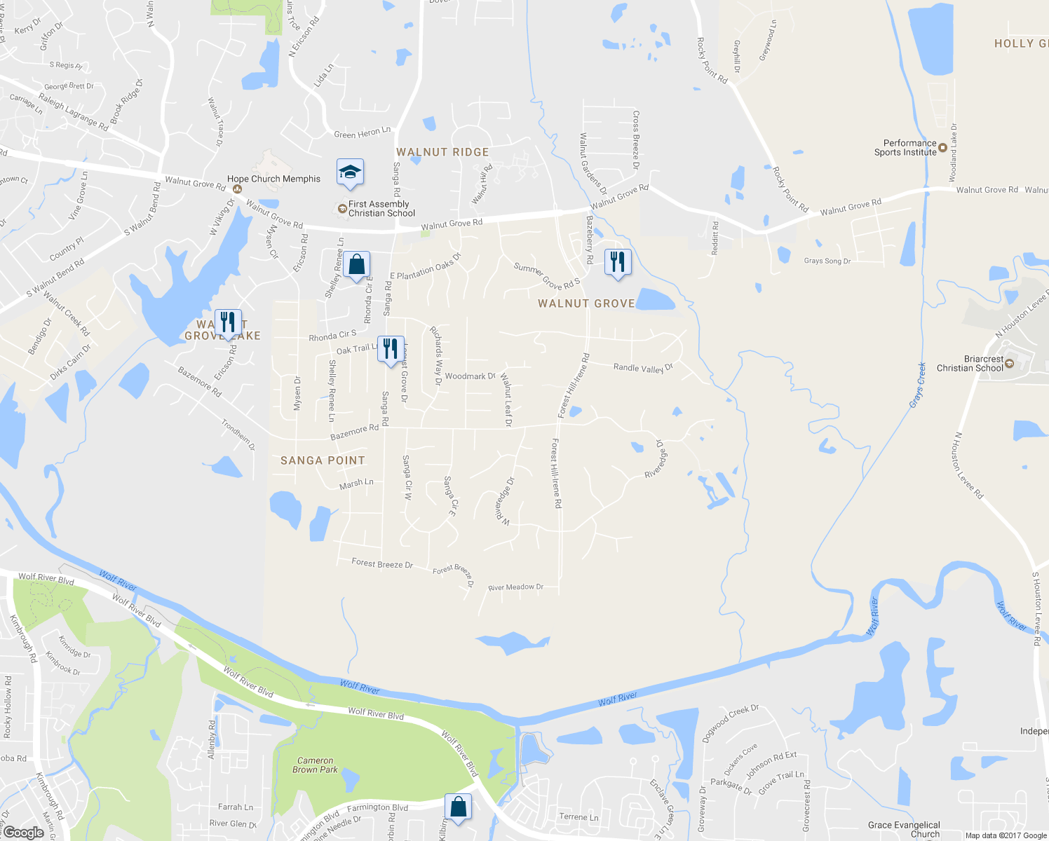map of restaurants, bars, coffee shops, grocery stores, and more near 8996 Bazemore Road in Shelby County