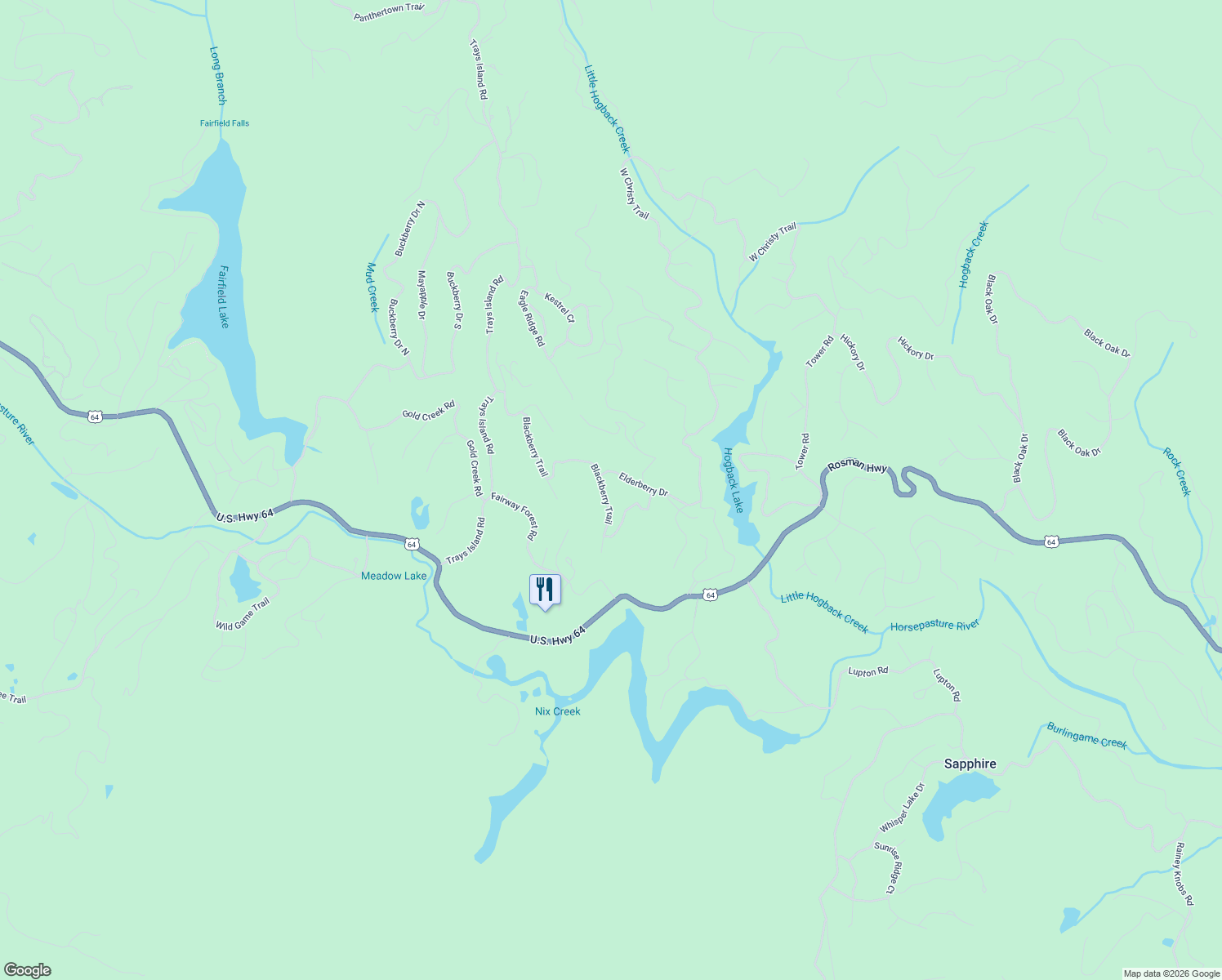 map of restaurants, bars, coffee shops, grocery stores, and more near 50 Elderberry Drive in Sapphire