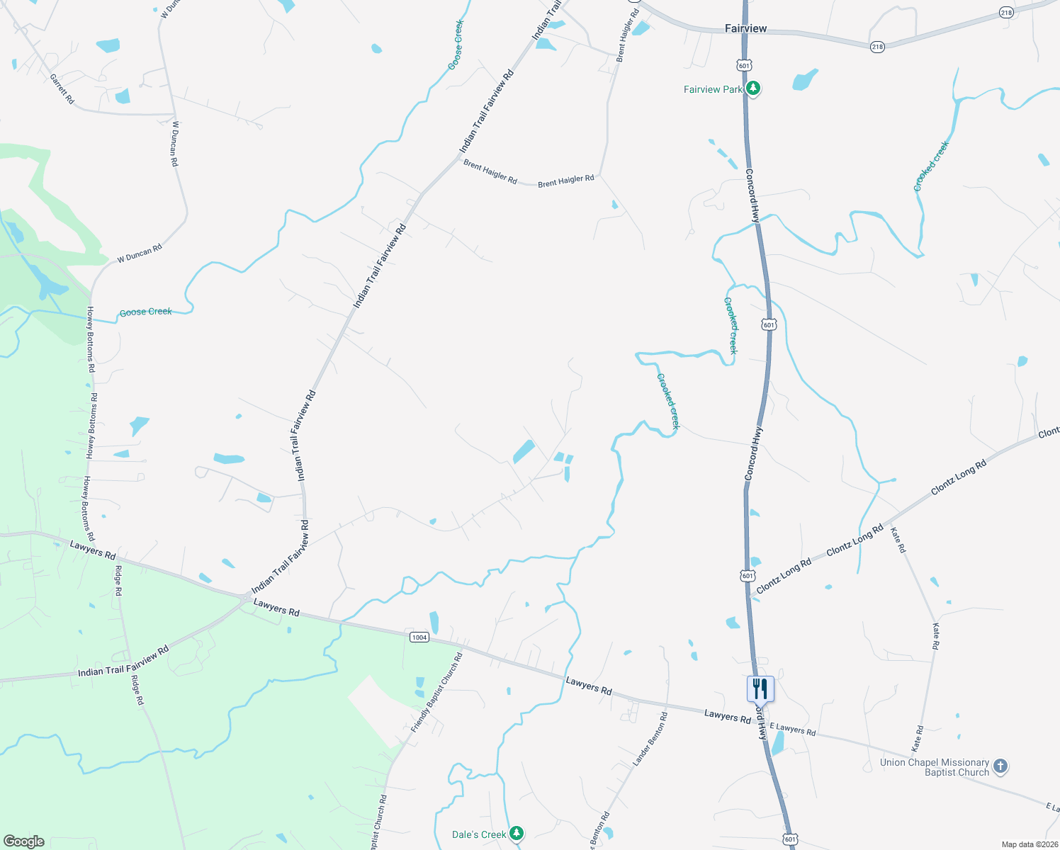 map of restaurants, bars, coffee shops, grocery stores, and more near 652 Simpson Road in Indian Trail