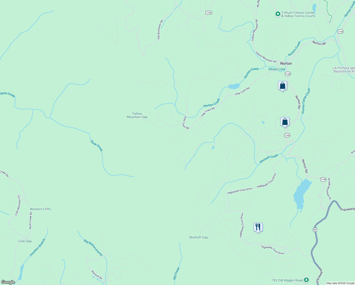 map of restaurants, bars, coffee shops, grocery stores, and more near 3 Jody Town Road in Cullowhee