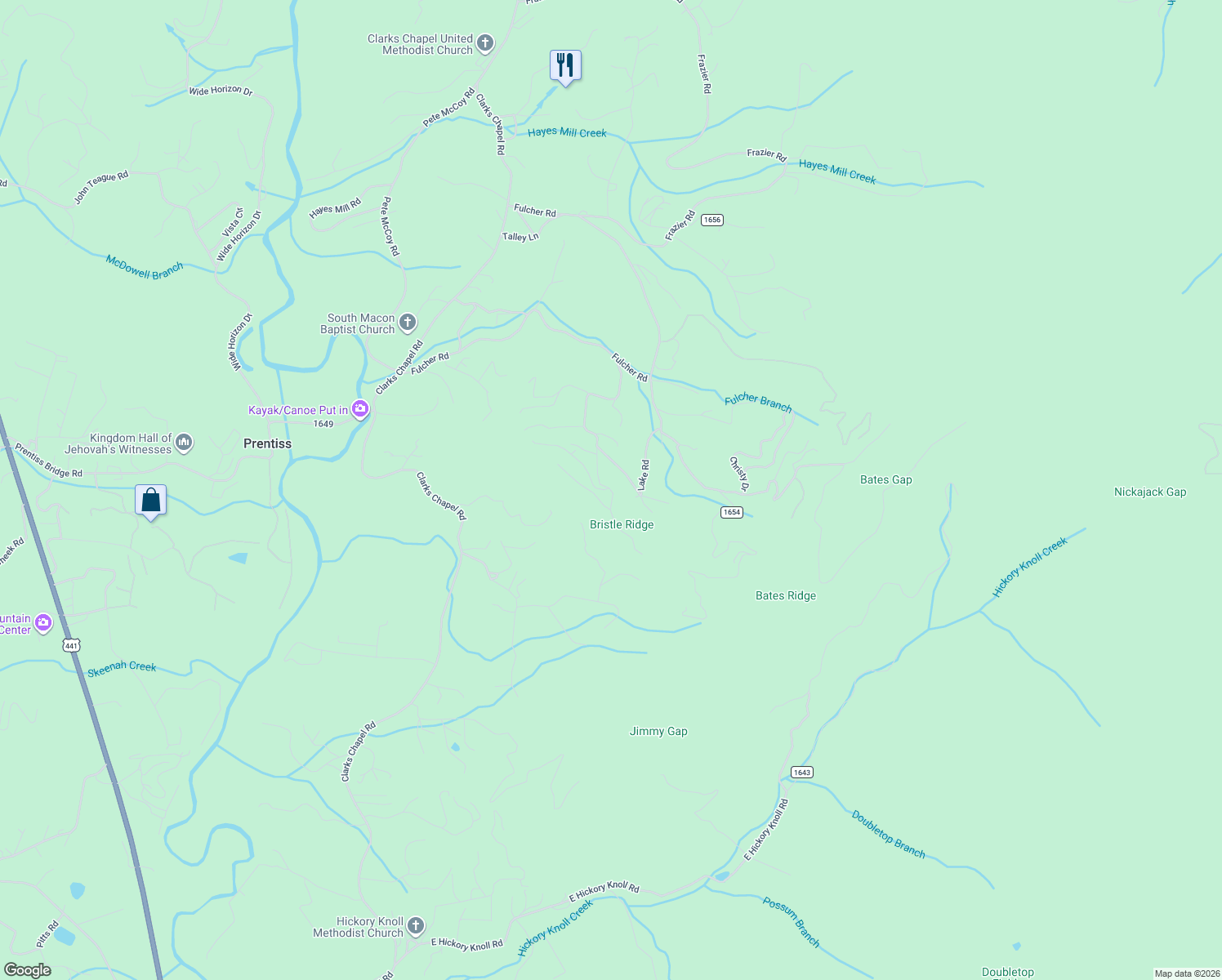 map of restaurants, bars, coffee shops, grocery stores, and more near 208 Pioneer Village Road in Franklin