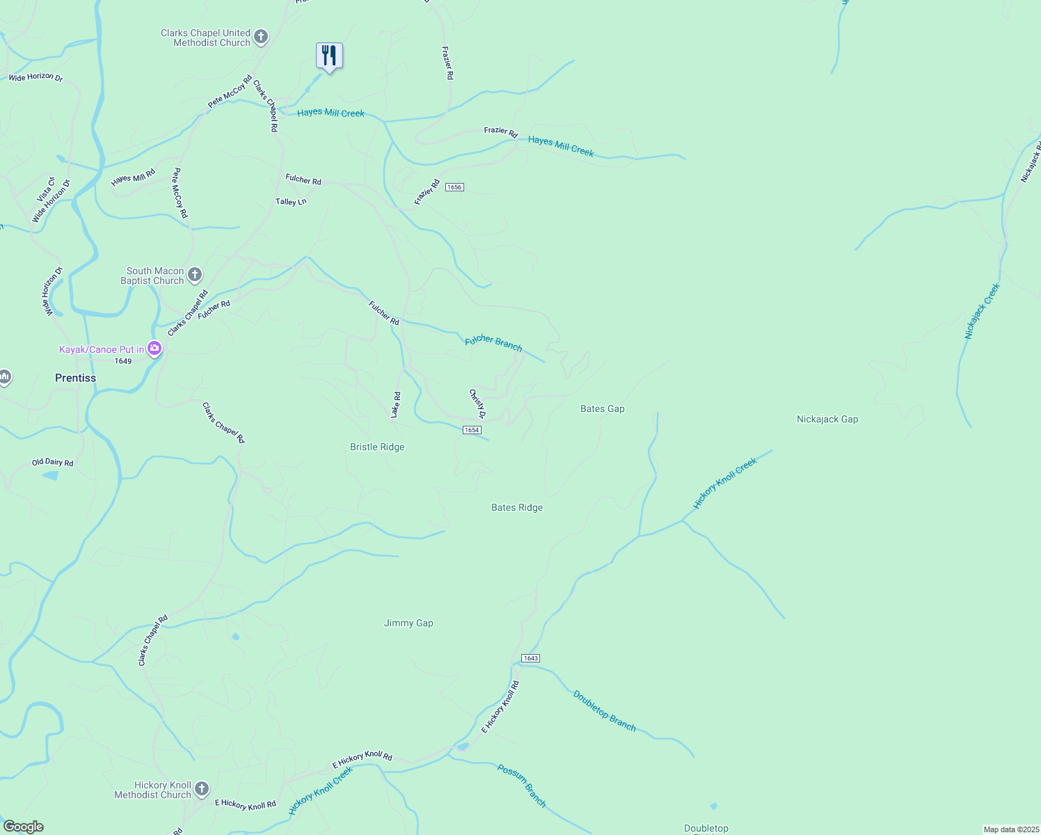 map of restaurants, bars, coffee shops, grocery stores, and more near Fulcher Vista Drive in Macon County