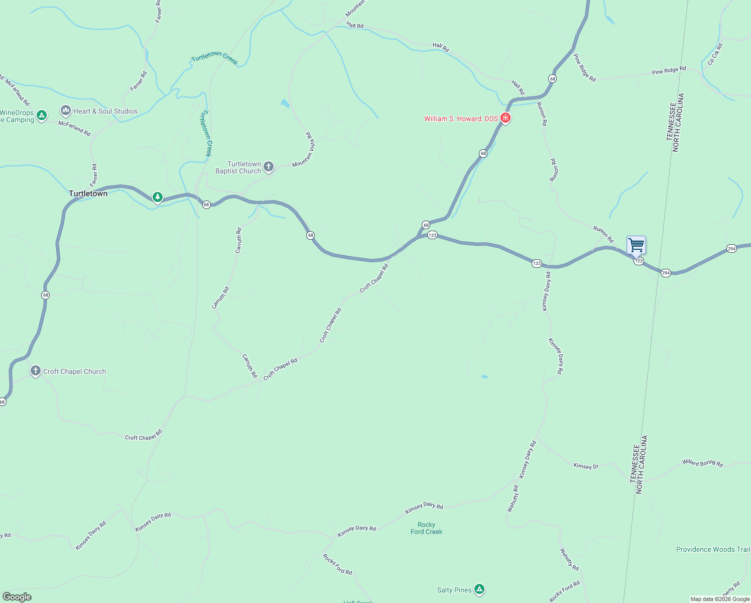 map of restaurants, bars, coffee shops, grocery stores, and more near 986 Croft Chapel Road in Turtletown