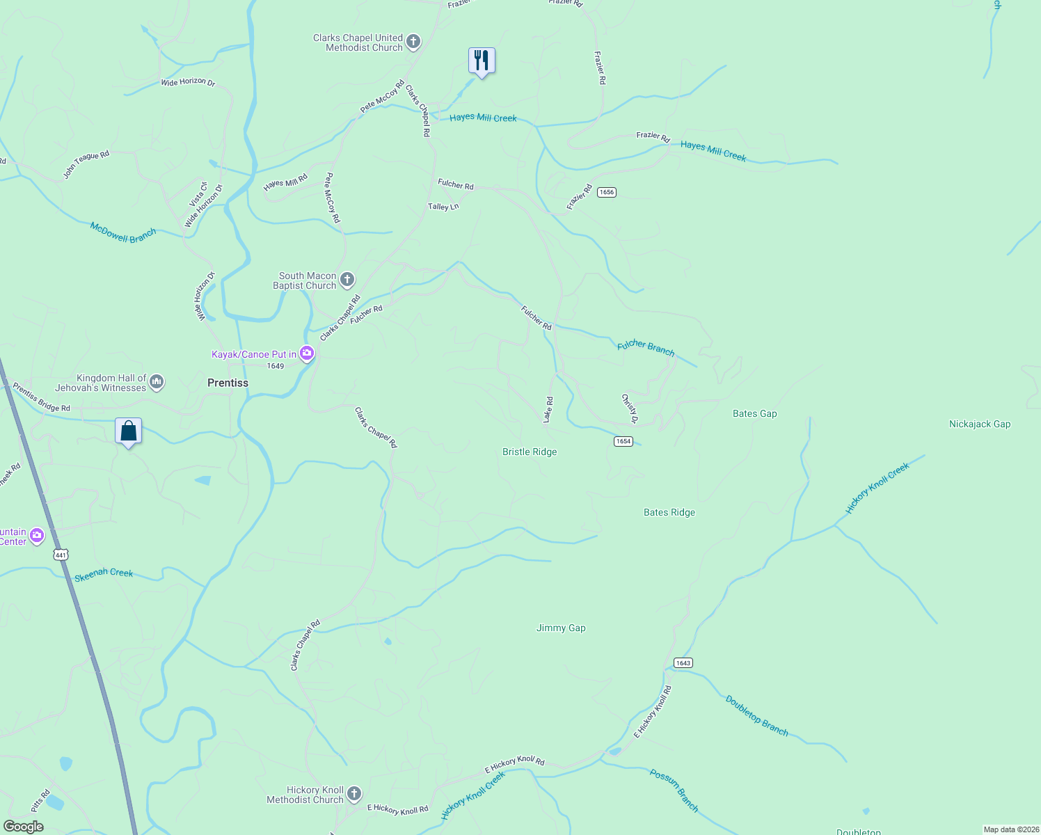 map of restaurants, bars, coffee shops, grocery stores, and more near 208 Pioneer Village Road in Franklin