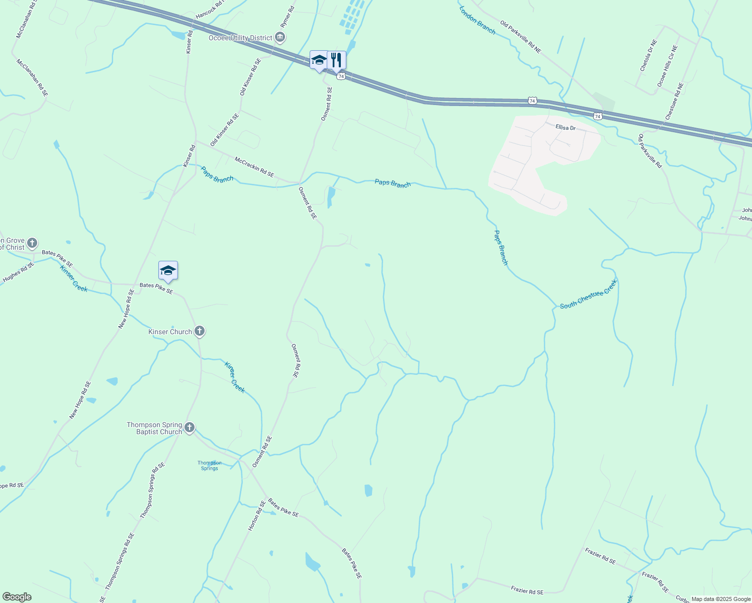 map of restaurants, bars, coffee shops, grocery stores, and more near 419 Old Horton Road Southeast in Cleveland