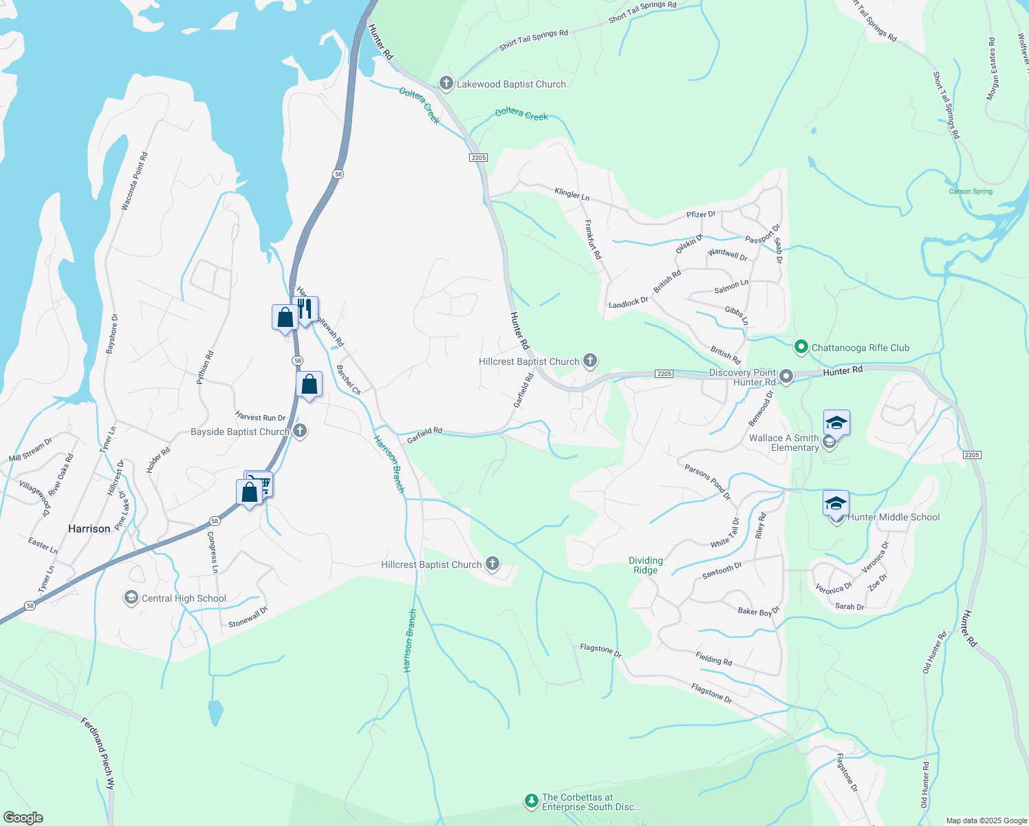 map of restaurants, bars, coffee shops, grocery stores, and more near 7163 Garfield Road in Harrison
