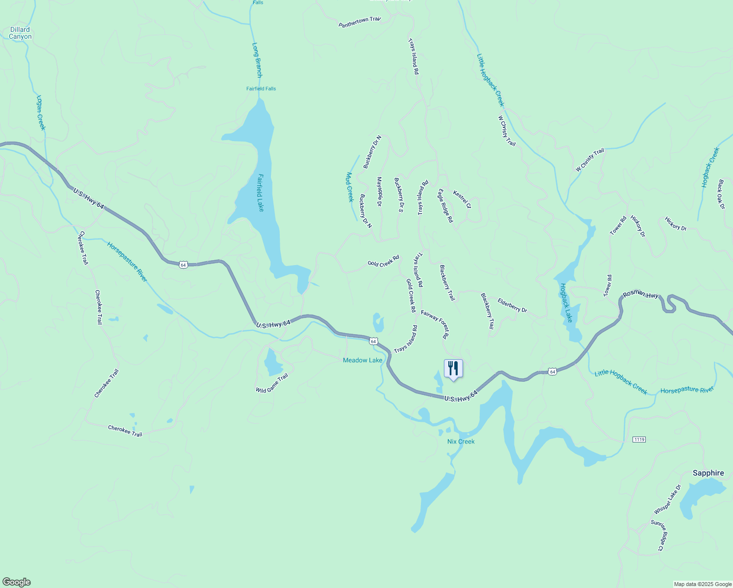 map of restaurants, bars, coffee shops, grocery stores, and more near White Dogwood Court in Jackson County