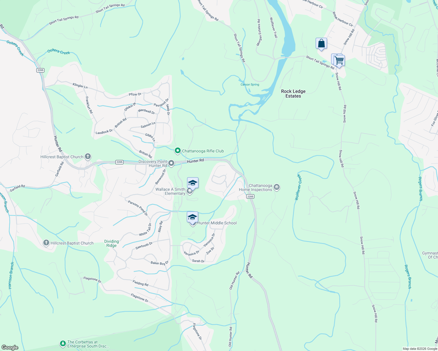 map of restaurants, bars, coffee shops, grocery stores, and more near 5849 Caney Ridge Circle in Ooltewah