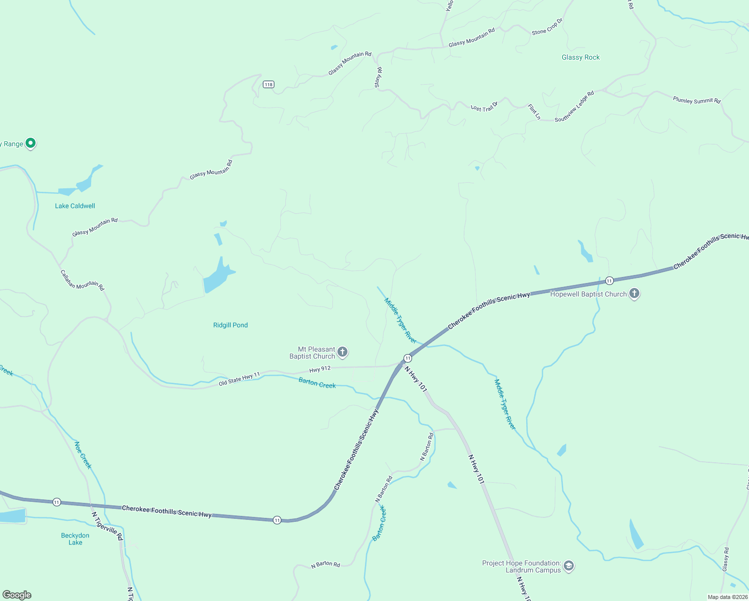 map of restaurants, bars, coffee shops, grocery stores, and more near 125 Pittman Road in Landrum