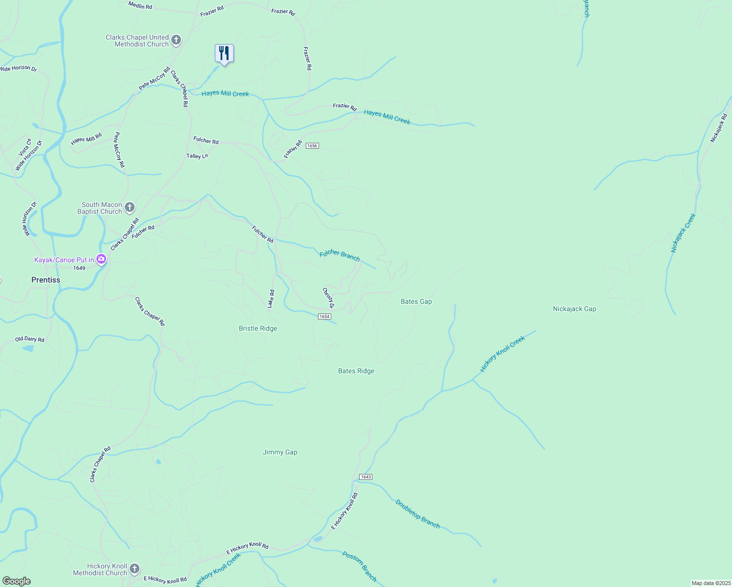 map of restaurants, bars, coffee shops, grocery stores, and more near Fulcher Vista Drive in Macon County