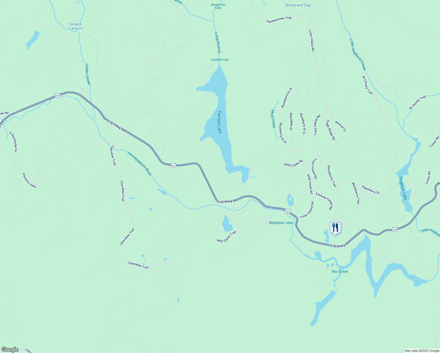 map of restaurants, bars, coffee shops, grocery stores, and more near 2 Emerald Cove Road in Sapphire