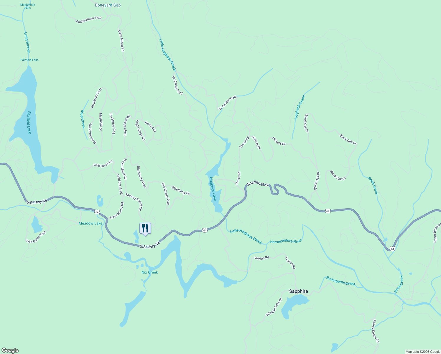 map of restaurants, bars, coffee shops, grocery stores, and more near 47 Golden Mist Court in Sapphire