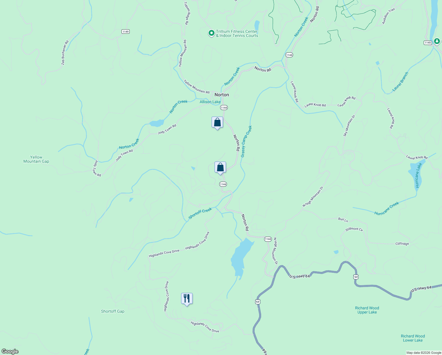 map of restaurants, bars, coffee shops, grocery stores, and more near 14 Raggedy Lane in Cashiers