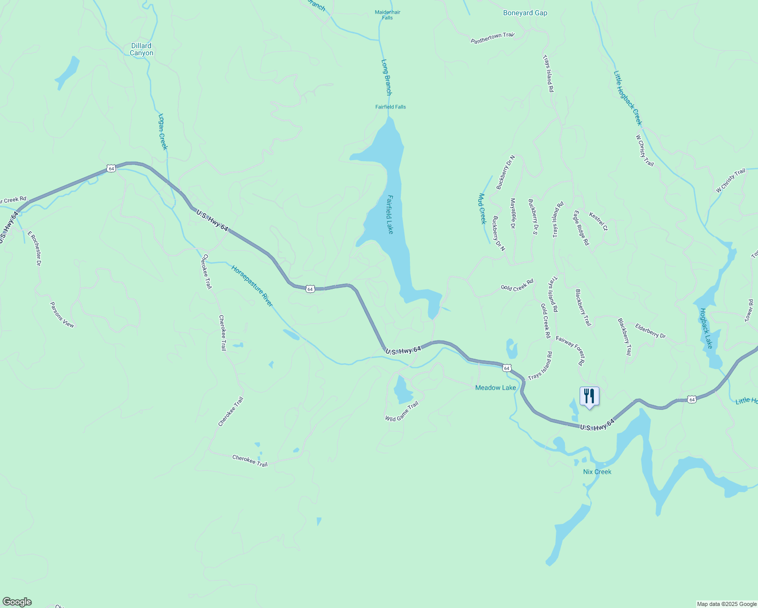 map of restaurants, bars, coffee shops, grocery stores, and more near 117 Holly Ridge in Sapphire