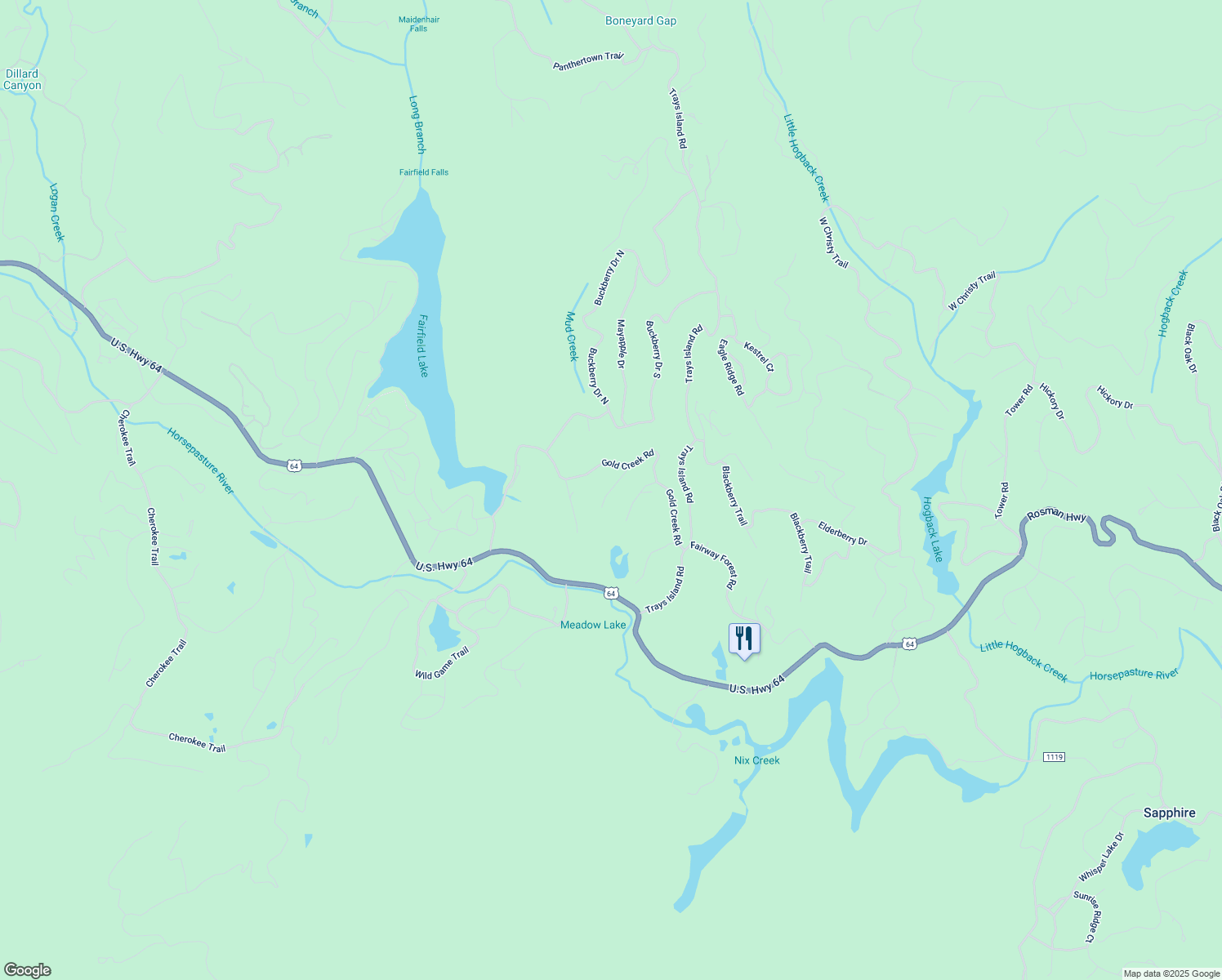 map of restaurants, bars, coffee shops, grocery stores, and more near White Dogwood Court in Jackson County