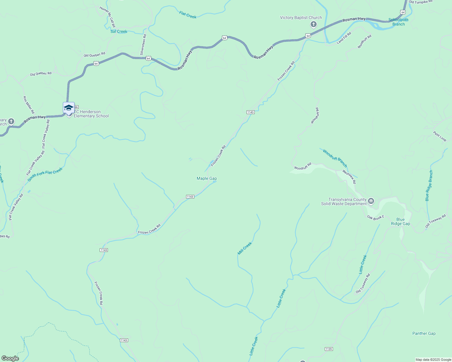 map of restaurants, bars, coffee shops, grocery stores, and more near 1555 Frozen Creek Road in Brevard