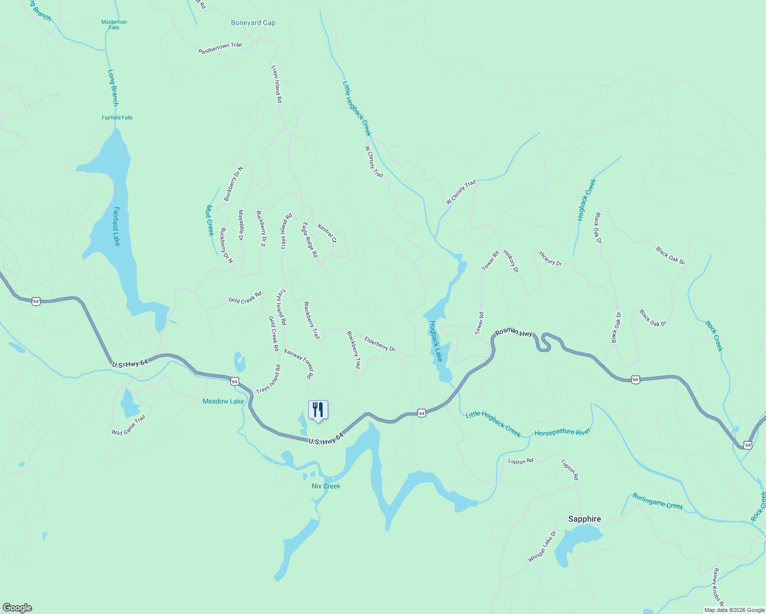 map of restaurants, bars, coffee shops, grocery stores, and more near 23 Trillium Court in Sapphire