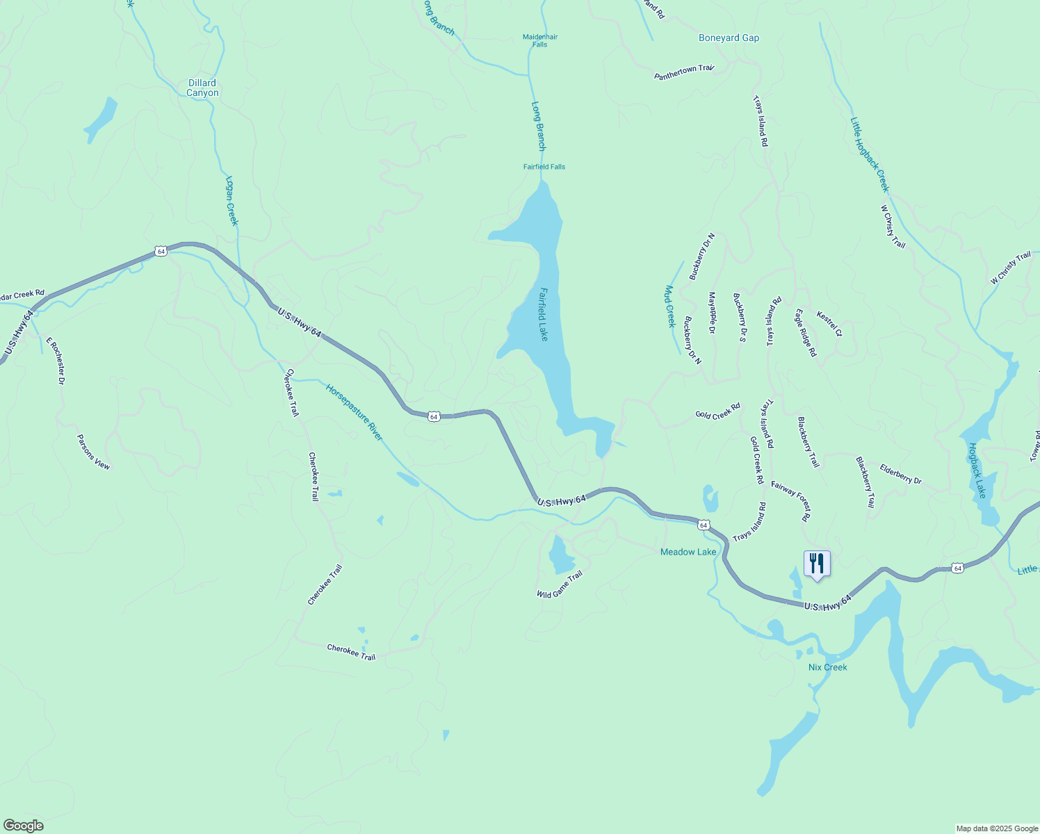 map of restaurants, bars, coffee shops, grocery stores, and more near 125 Overlook Road in Sapphire