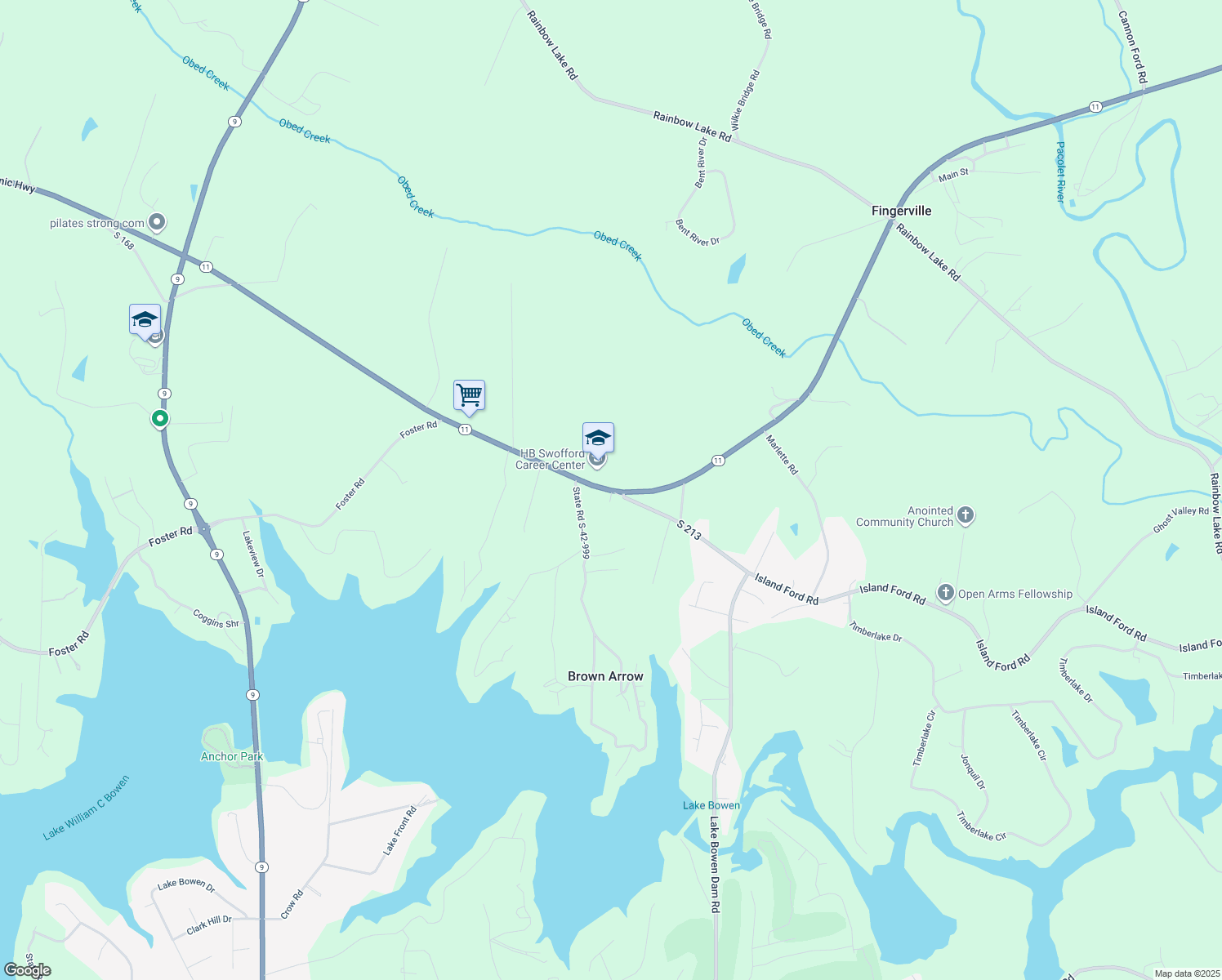 map of restaurants, bars, coffee shops, grocery stores, and more near 5608 Cherokee Foothills Scenic Highway in Inman