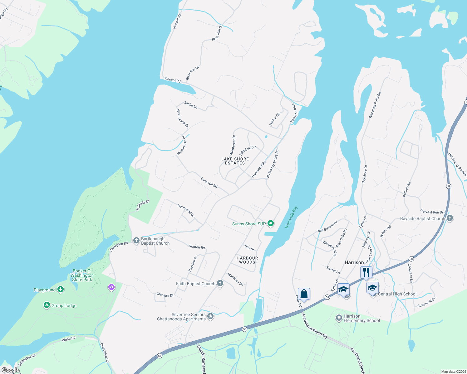 map of restaurants, bars, coffee shops, grocery stores, and more near 4809 Montcrest Drive in Chattanooga
