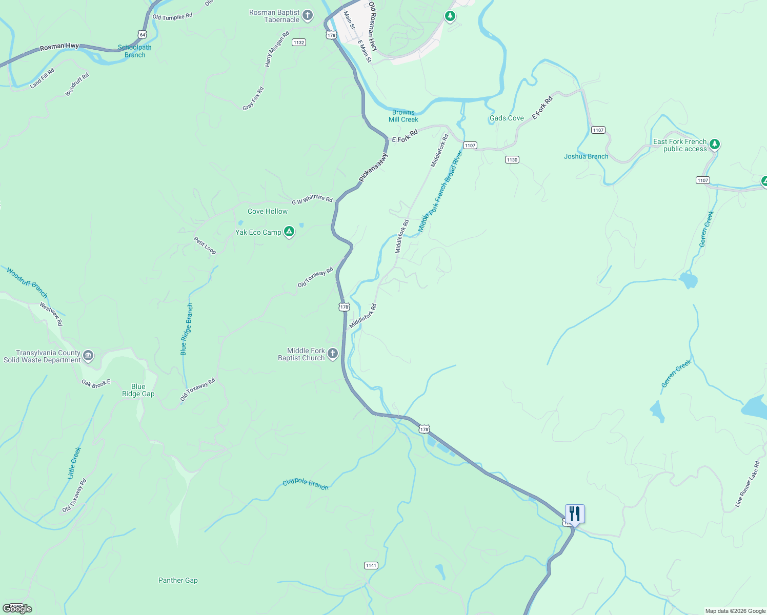 map of restaurants, bars, coffee shops, grocery stores, and more near 78 Newman Drive in Brevard
