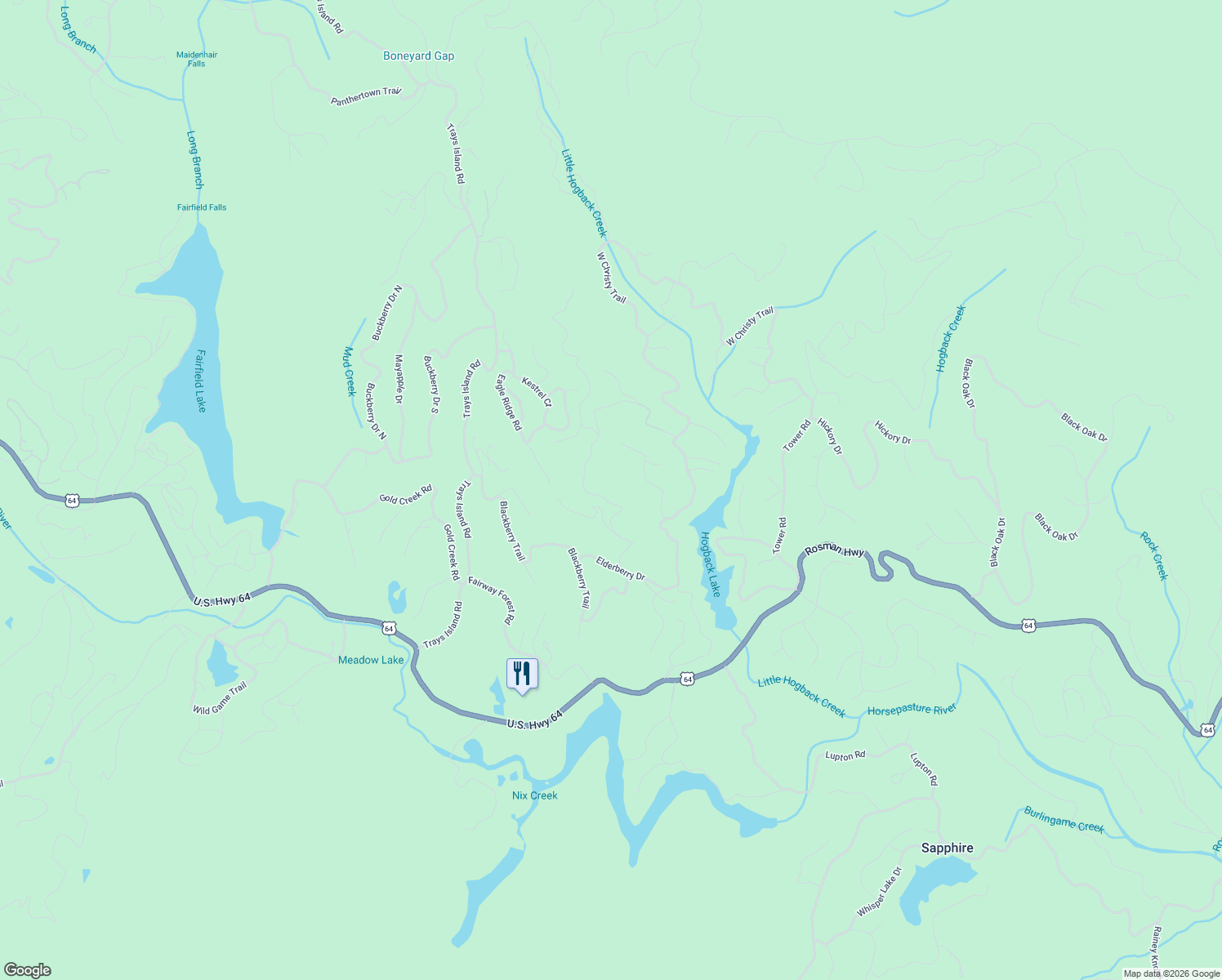 map of restaurants, bars, coffee shops, grocery stores, and more near 34 Holly Forest Court in Sapphire