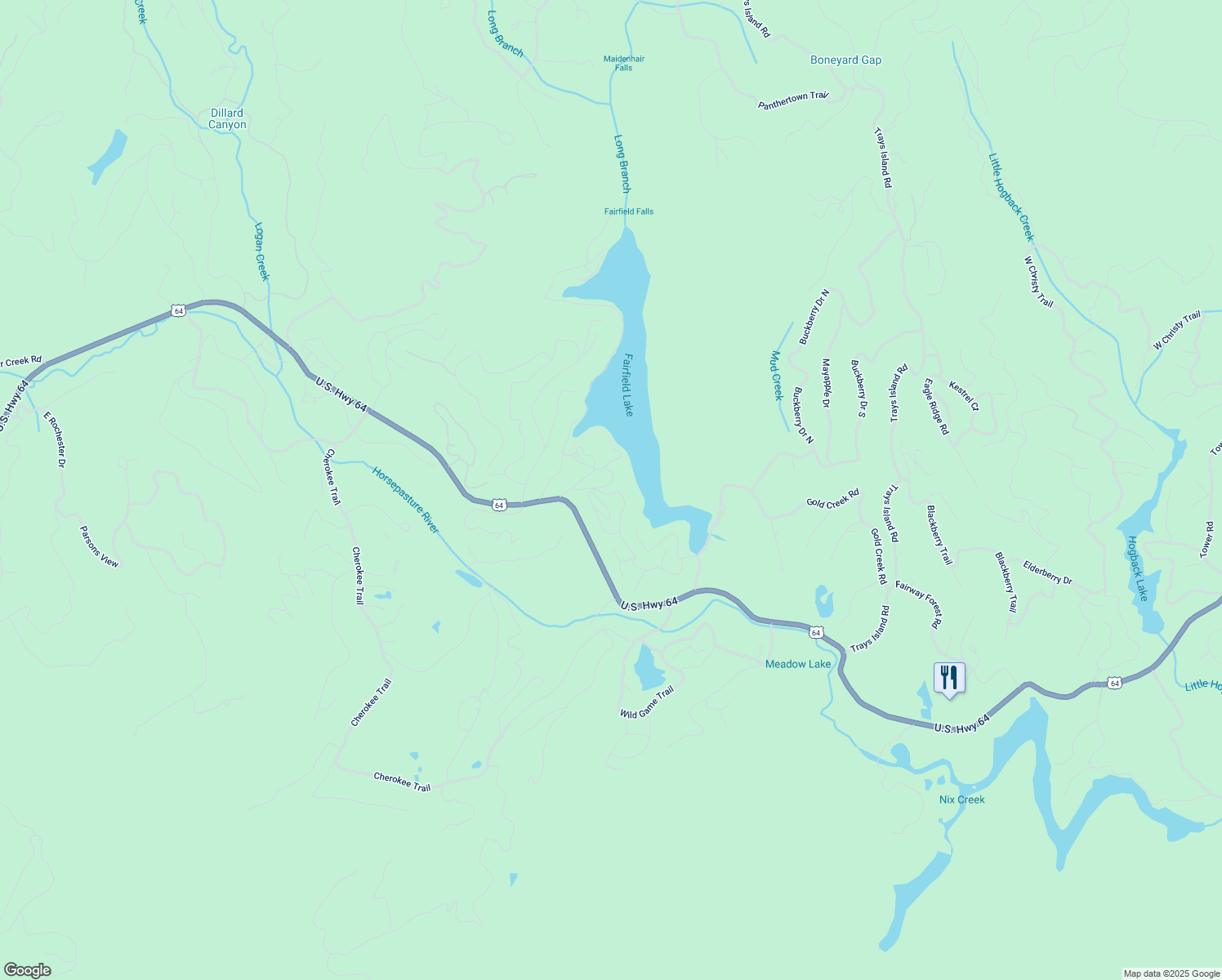 map of restaurants, bars, coffee shops, grocery stores, and more near 125 Overlook Road in Sapphire